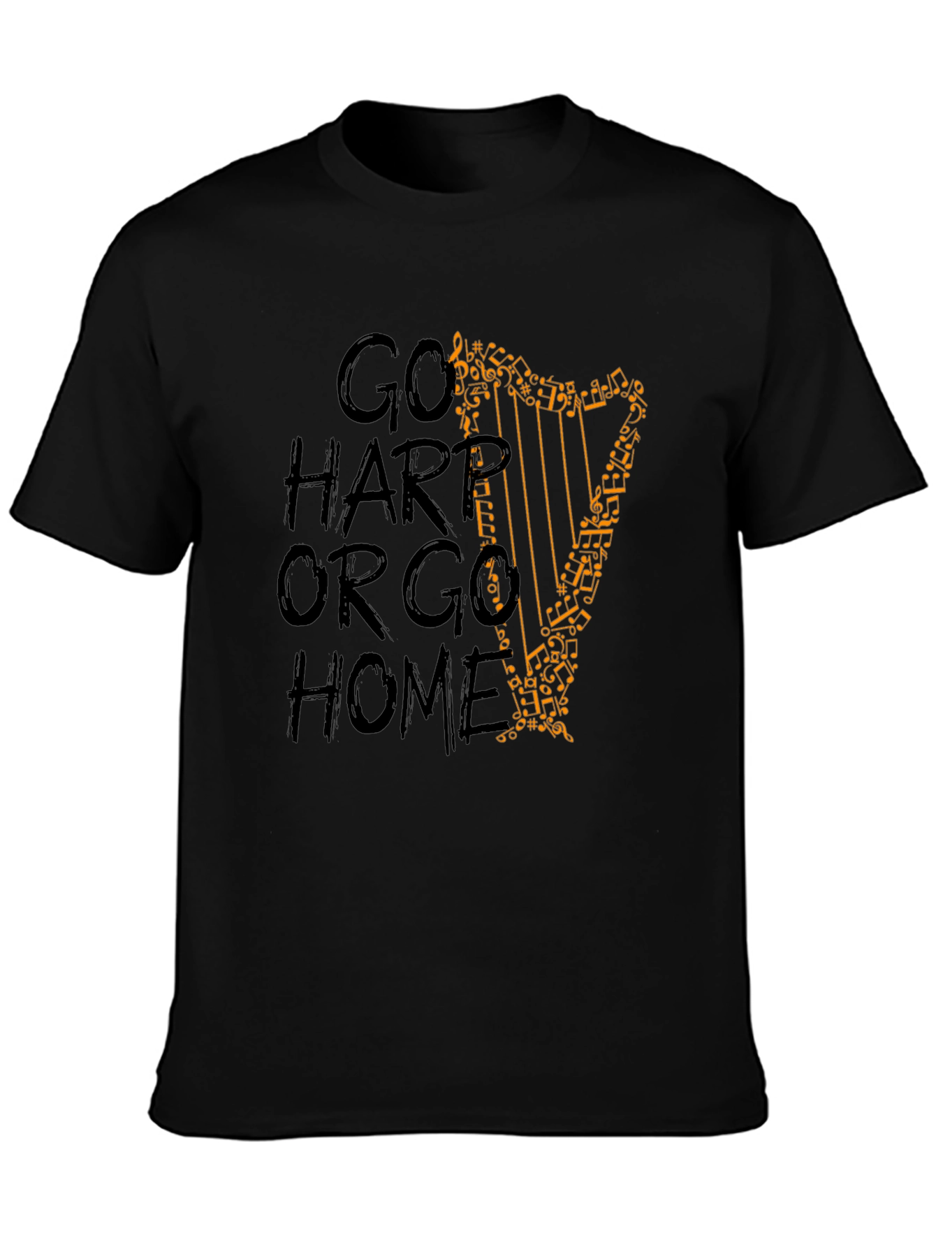 Black Go Harp Or Go Home Graphic Tee - Music Lover T-Shirt view 3