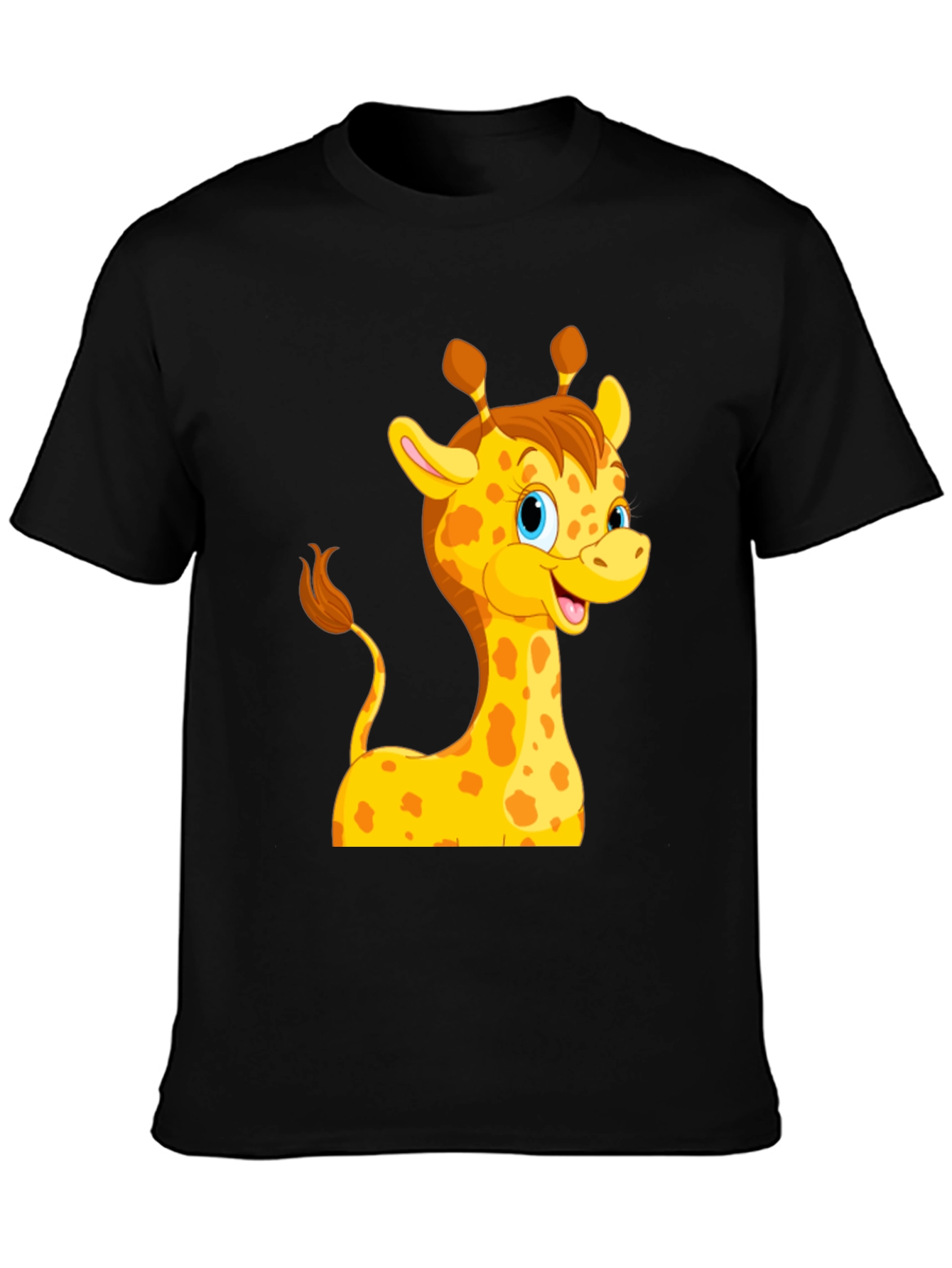 Black Cute Giraffe Cartoon Black T-Shirt view 3