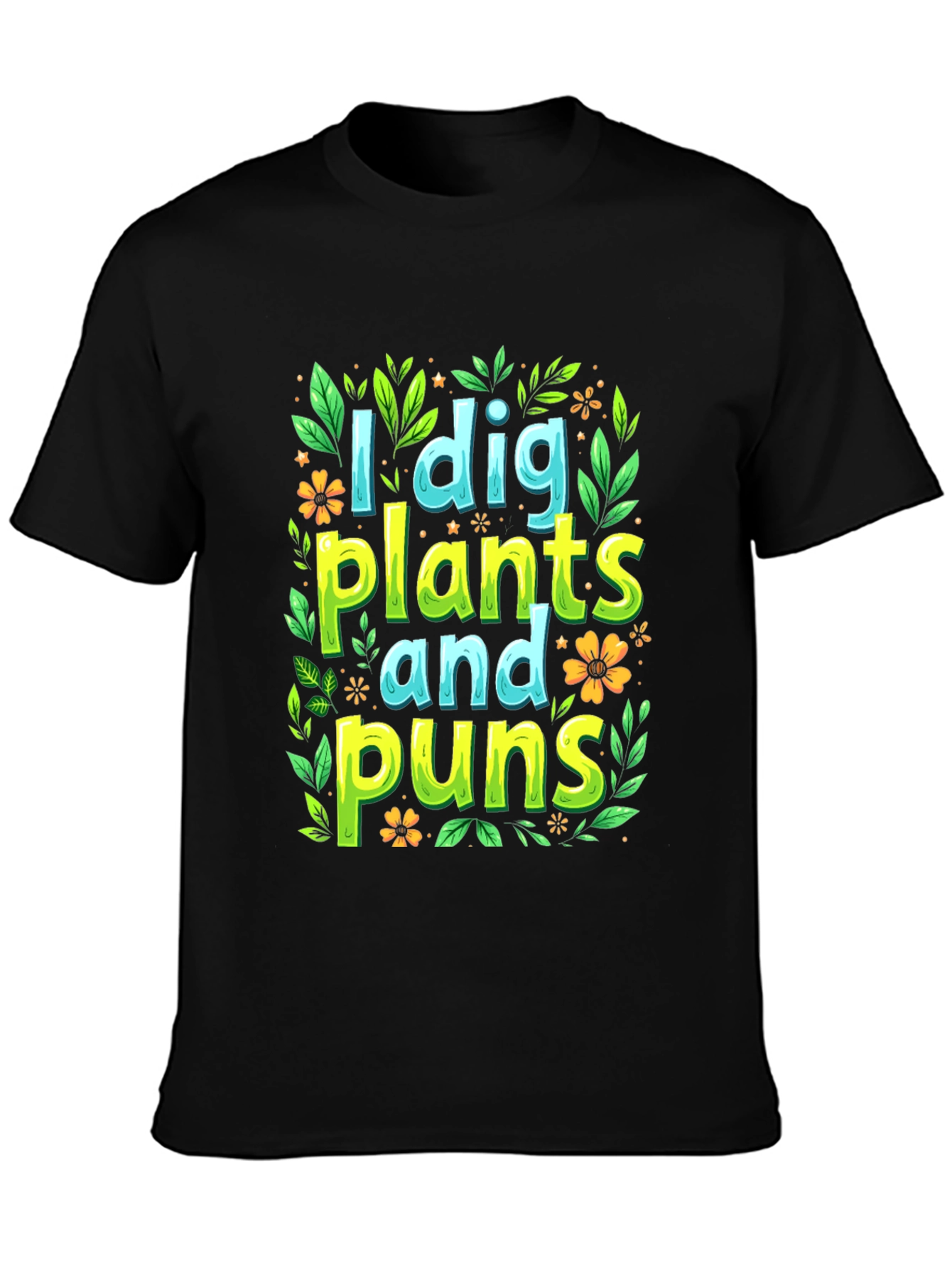 Black I Dig Plants and Puns Graphic T-Shirt view 3