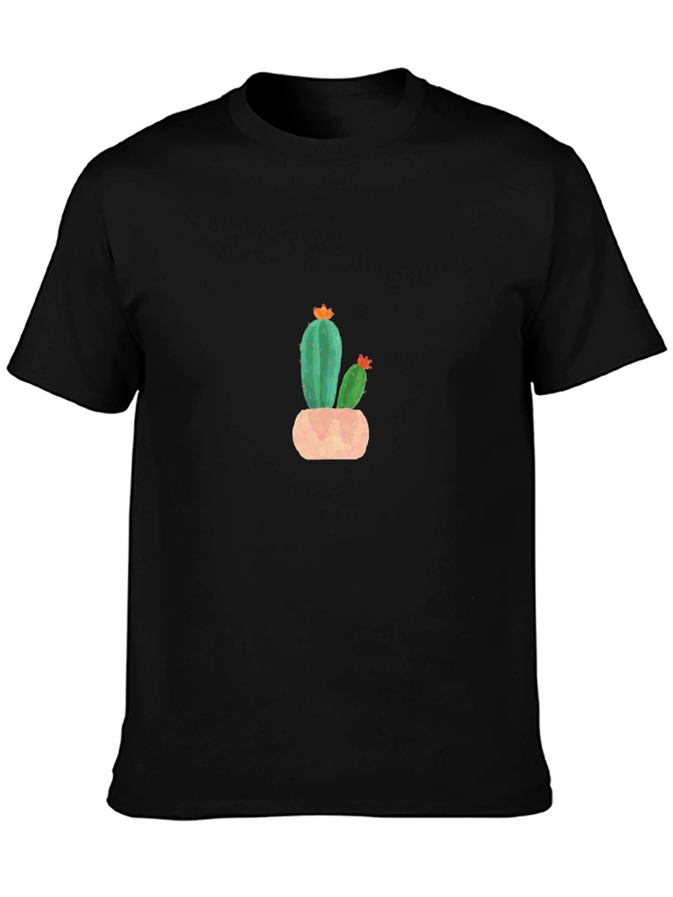 Black Cactus Graphic Print Crew Neck T-Shirt view 3