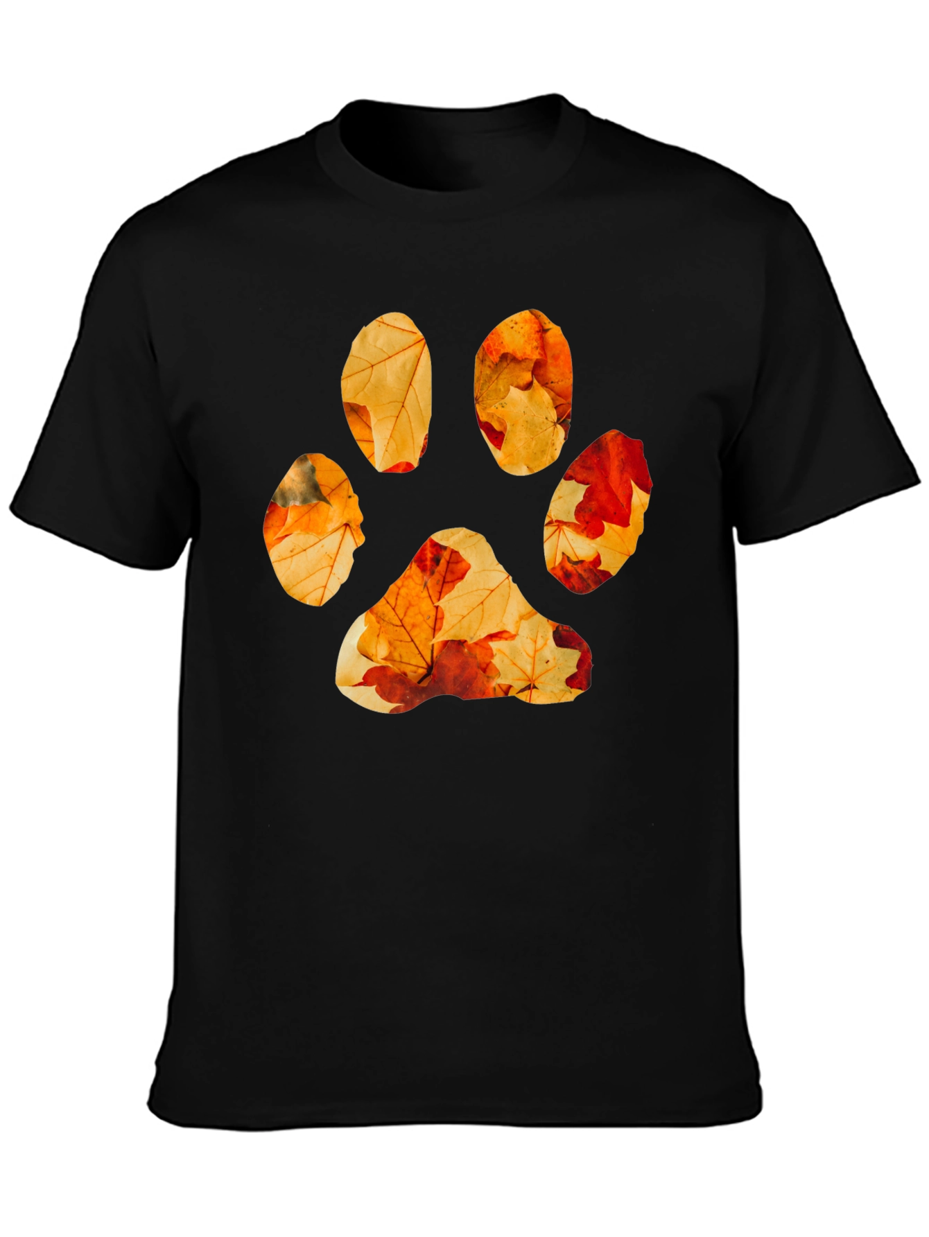 Black Fall Leaves Paw Print Graphic Tee - Black Cotton view 3