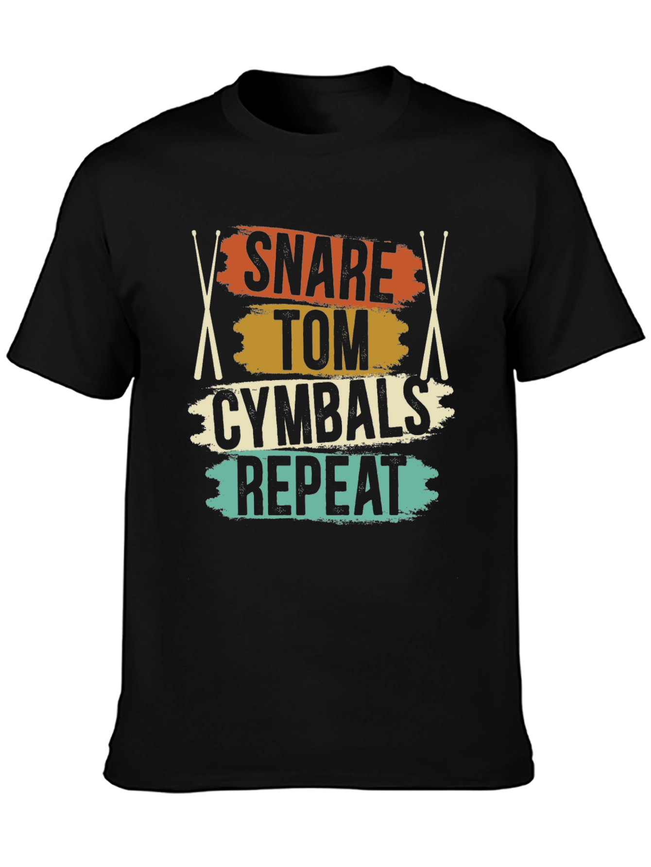 Black Snare Tom Cymbals Repeat Drummer T-Shirt view 3