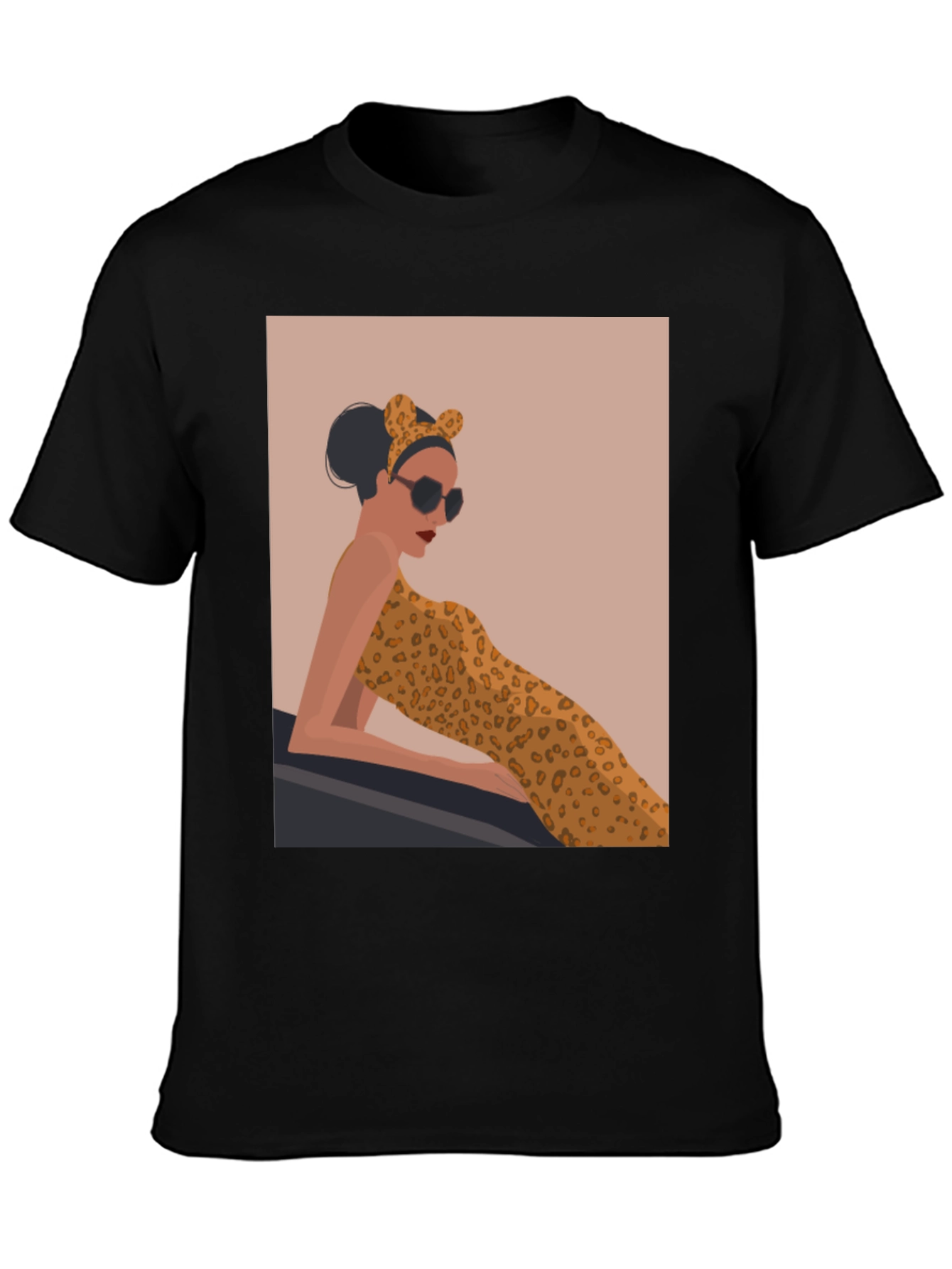 Stylish Black Tee with Leopard Print Woman Graphic - 3