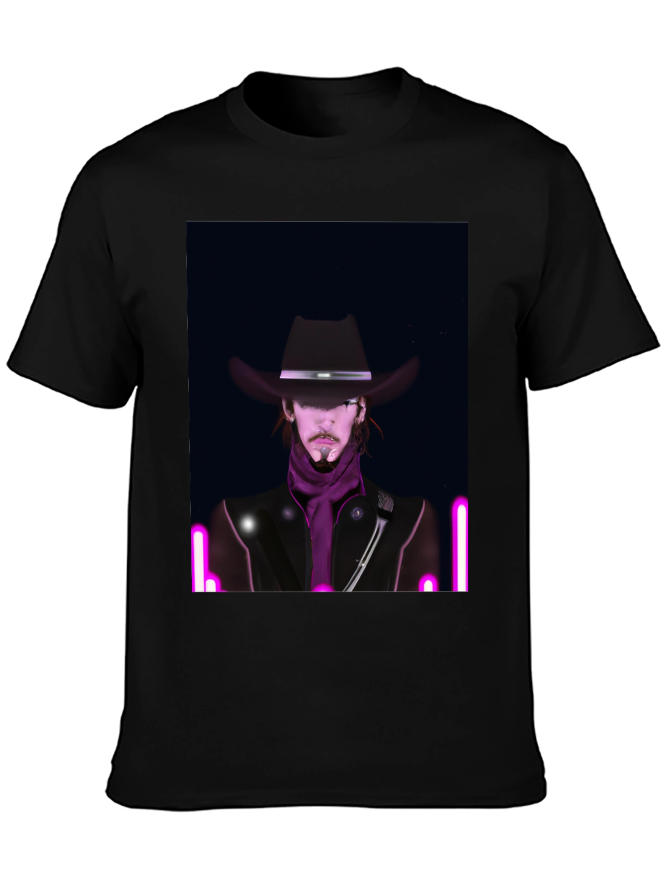 Black Neon Cowboy T-Shirt - Unique Graphic Tee view 3