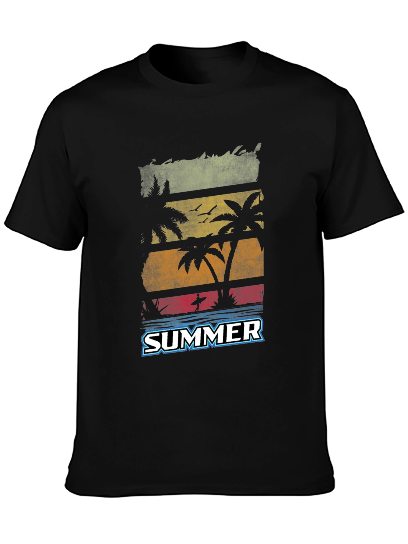 Black Summer Palm Tree Graphic Black T-Shirt view 3