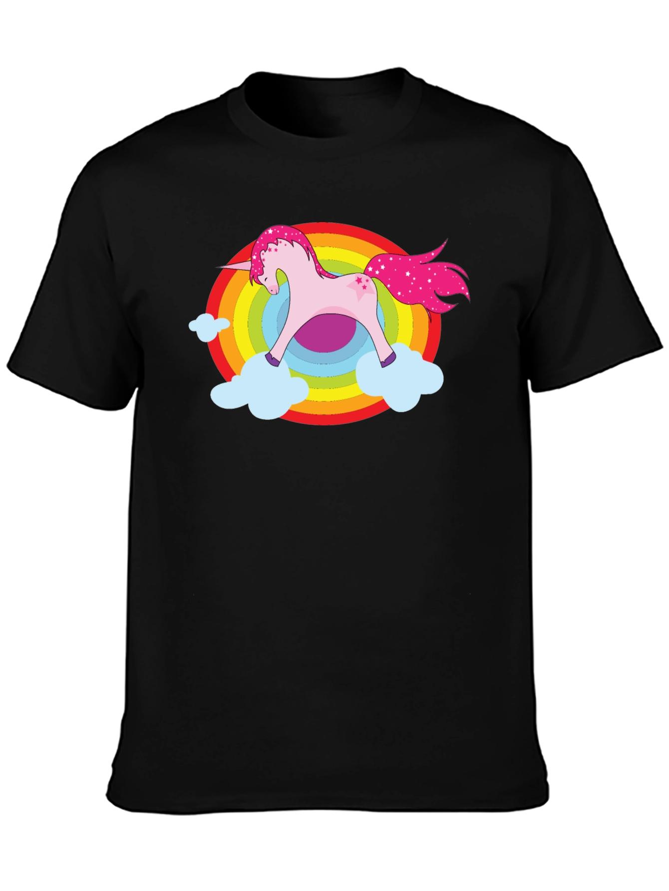 Black Unicorn Rainbow Cloud Graphic Black T-Shirt view 3