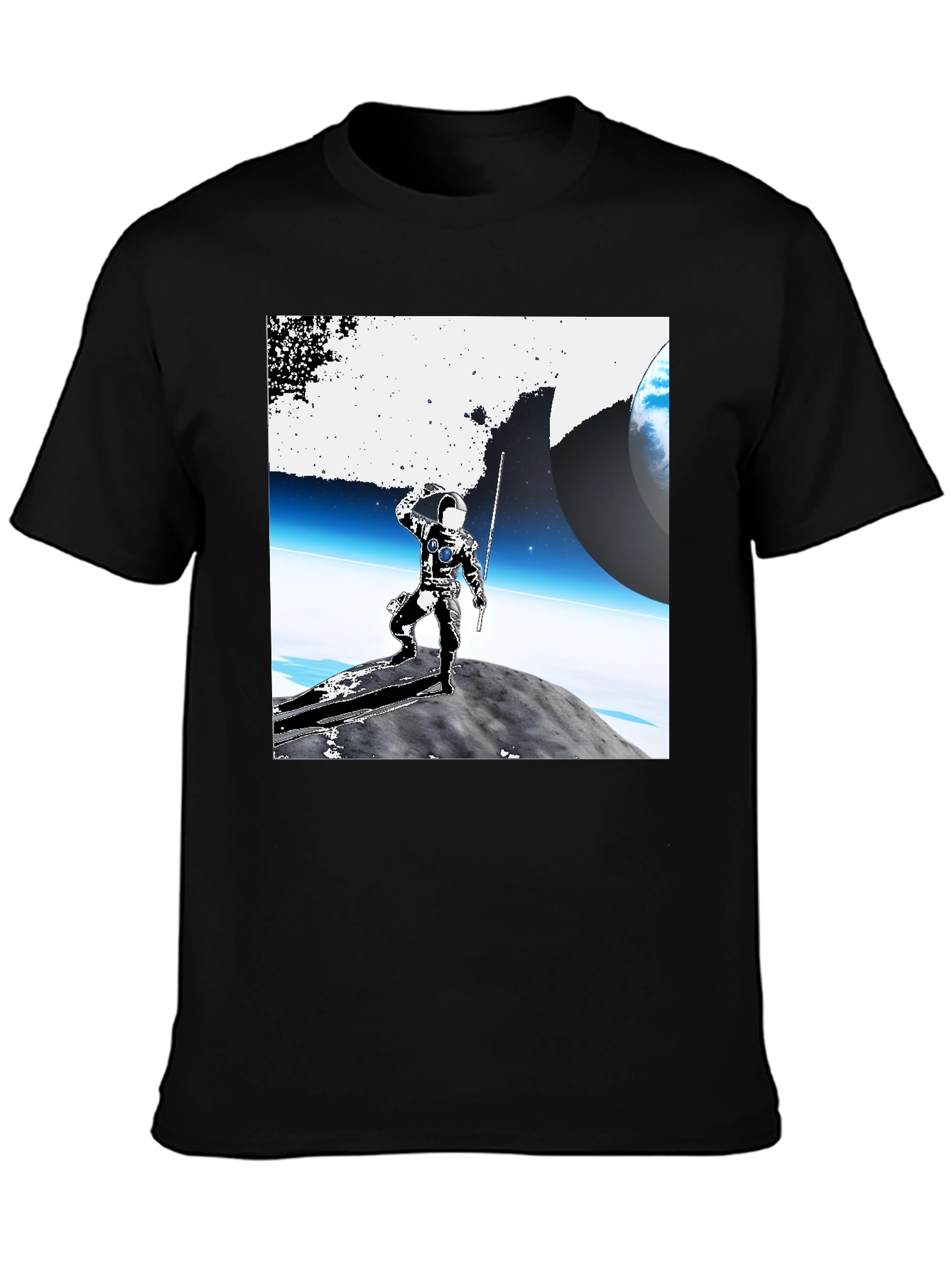 Black Astronaut on Moon Graphic Tee - Black Cotton view 3