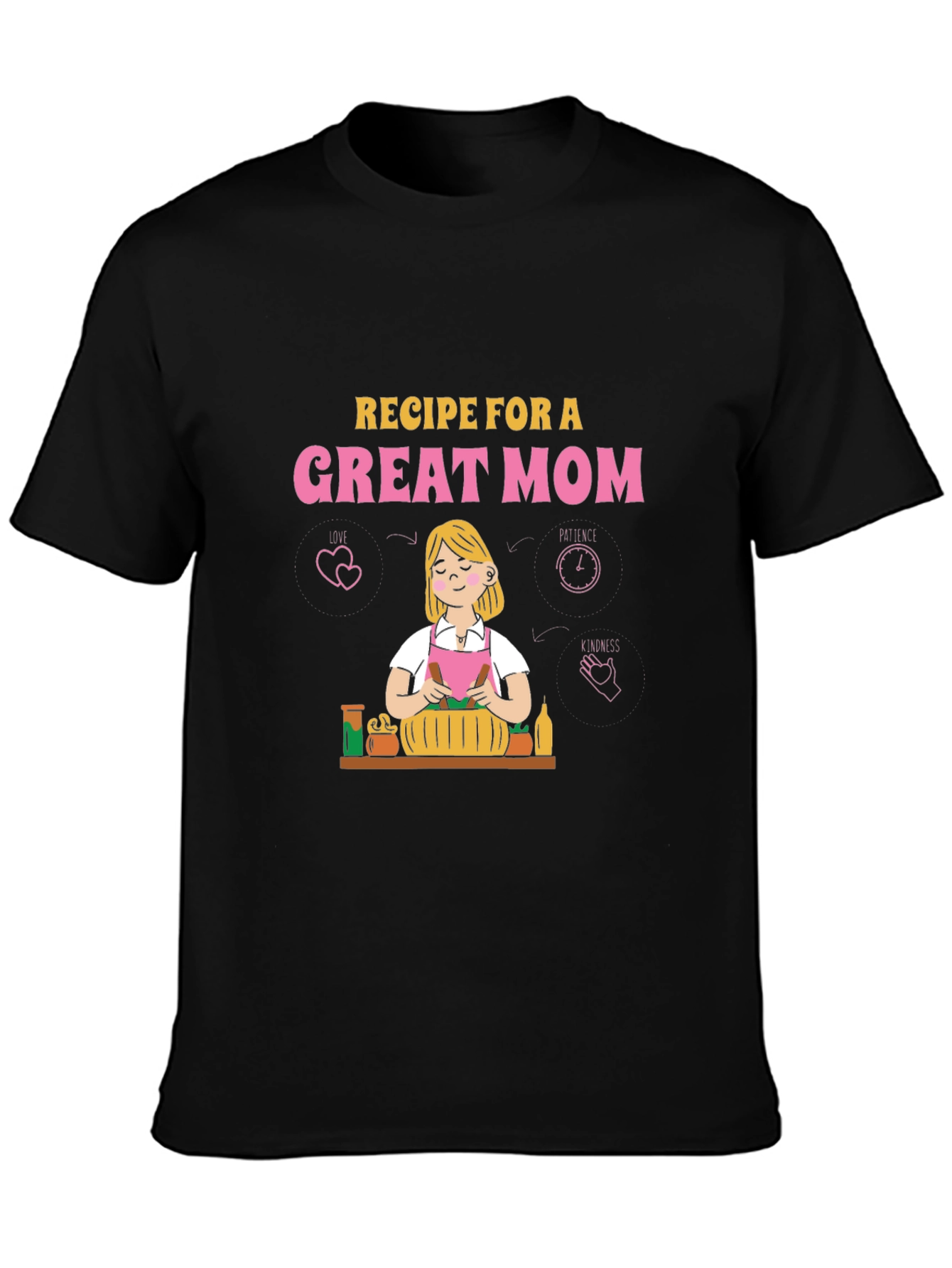 Black Recipe for a Great Mom Graphic T-Shirt view 3
