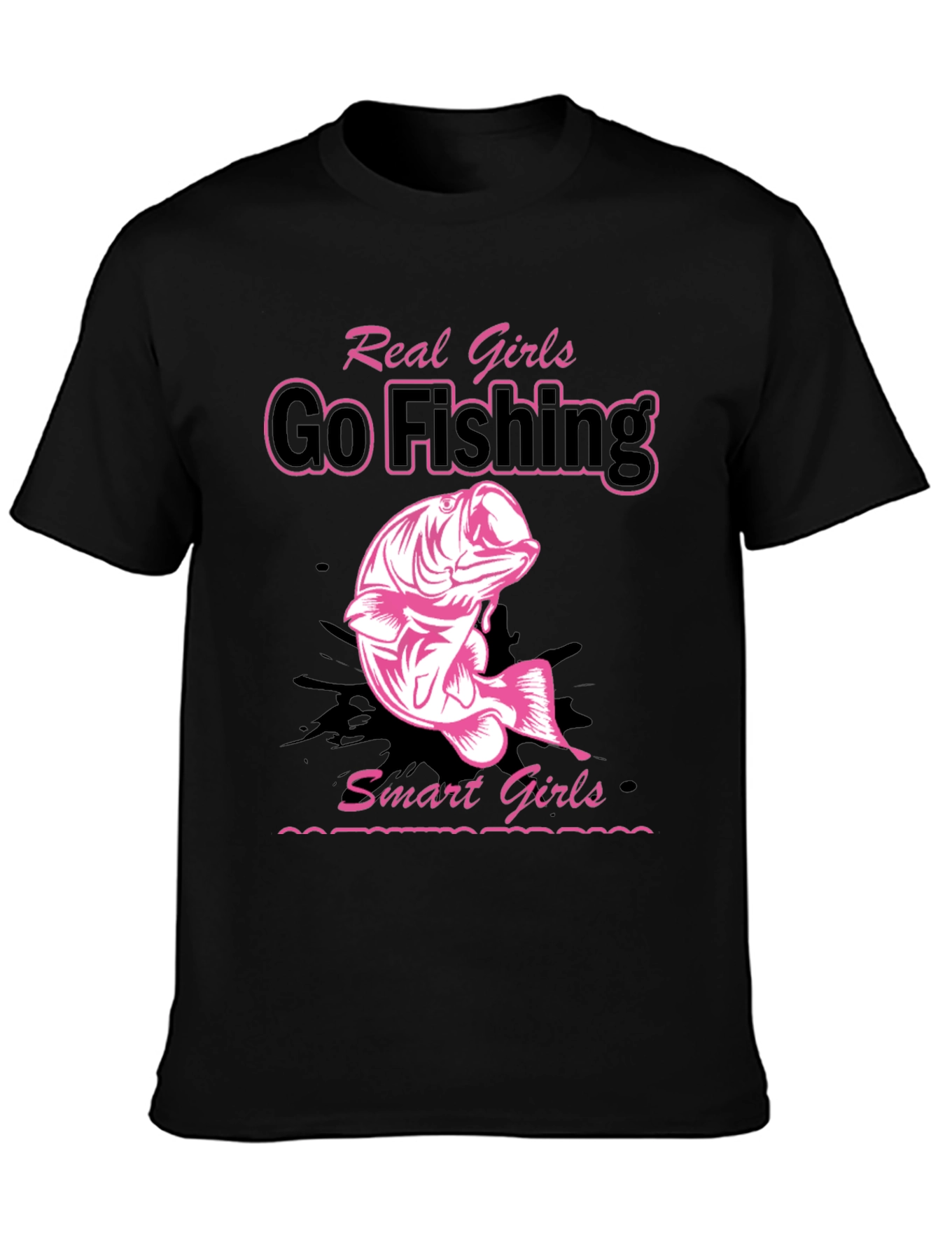 Real Girls Go Fishing Black Graphic Tee - 3