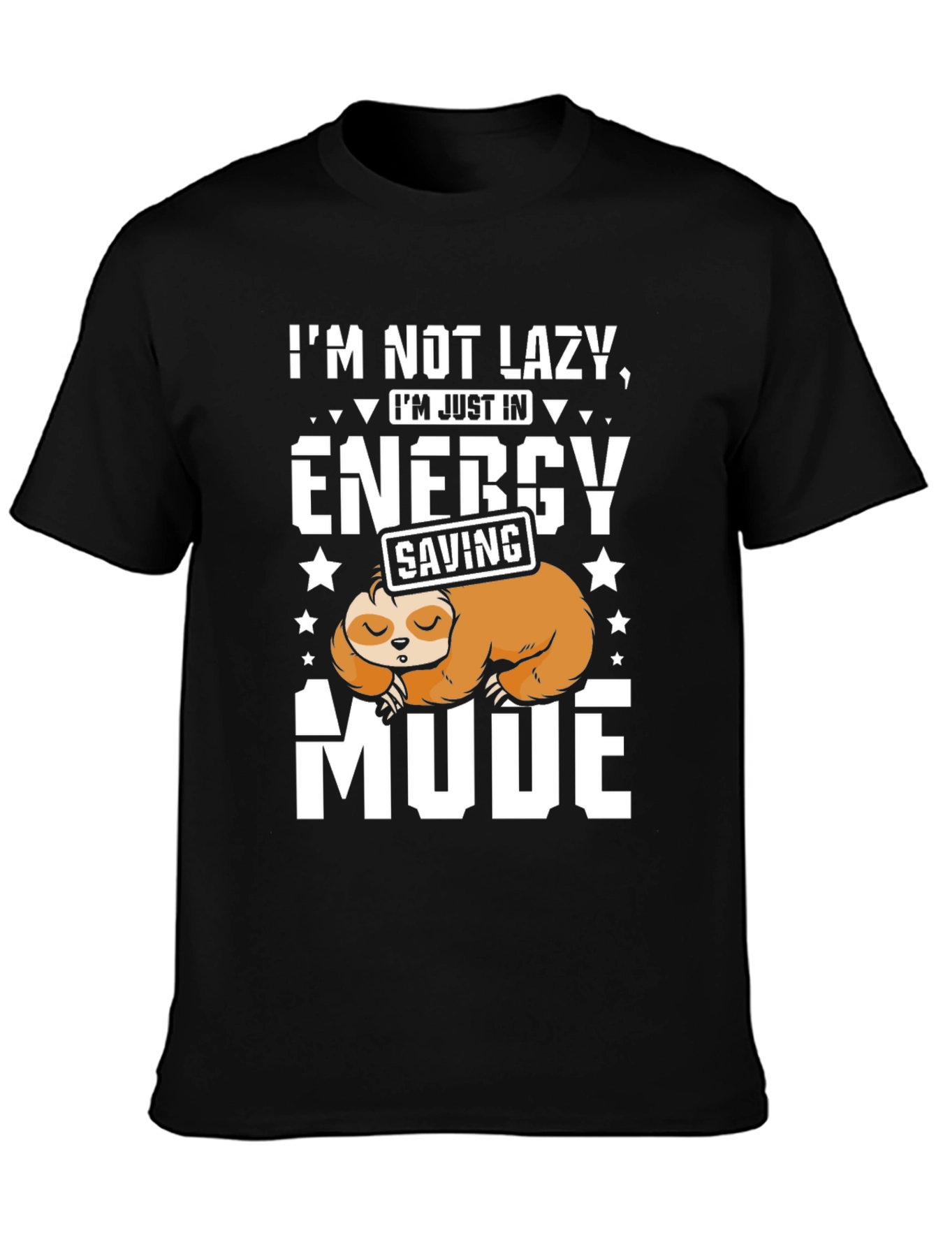 Black Lazy Sloth Energy Saving Mode Graphic T-Shirt view 3