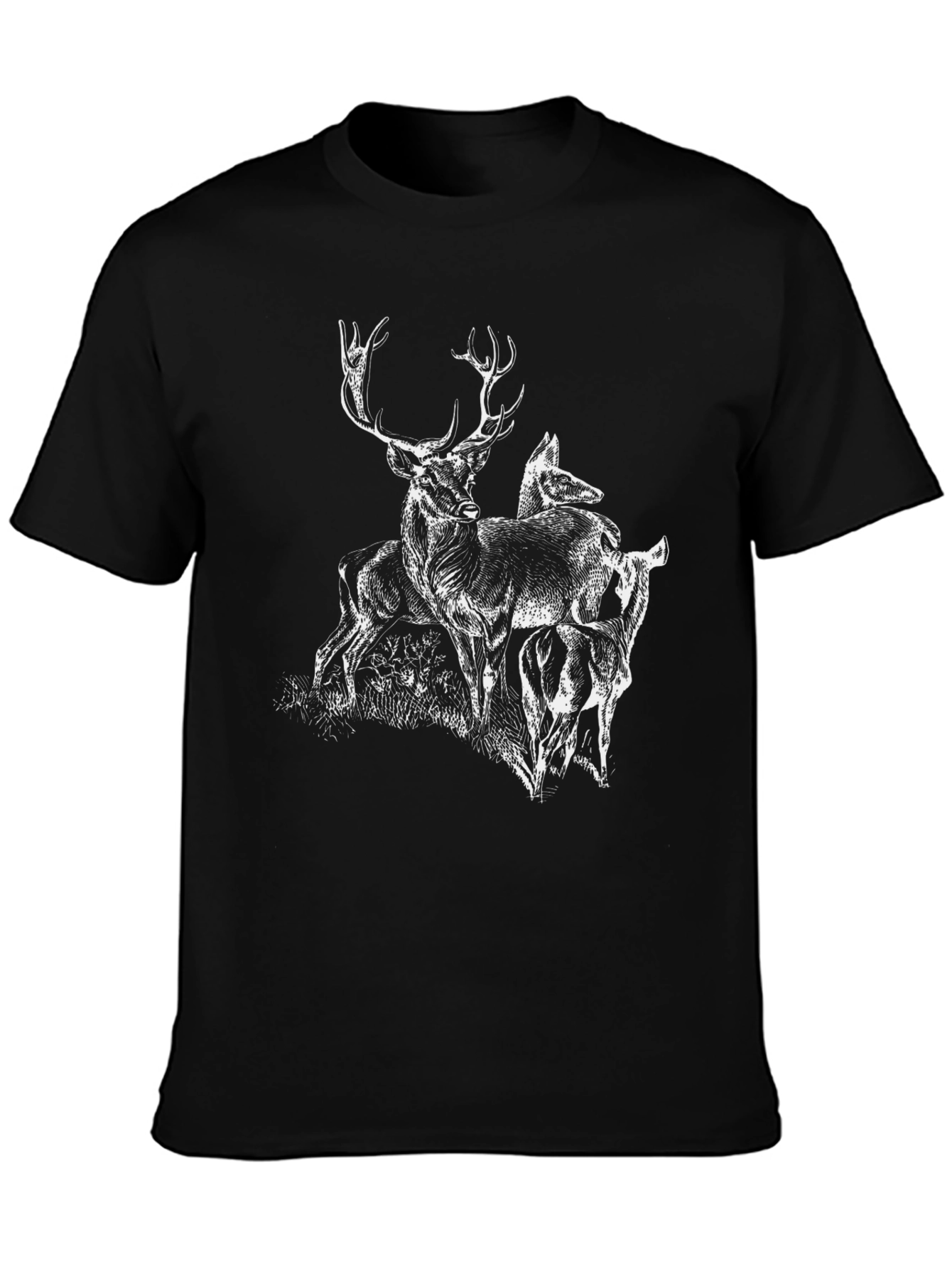 Black Deer Graphic Tee - Black Cotton Blend Casual Top view 3