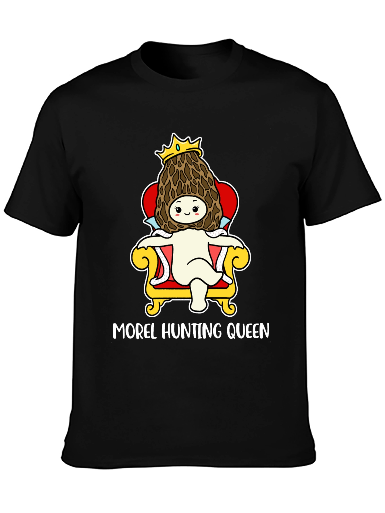 Black Morel Hunting Queen T-Shirt, Mushroom Lover Tee view 3
