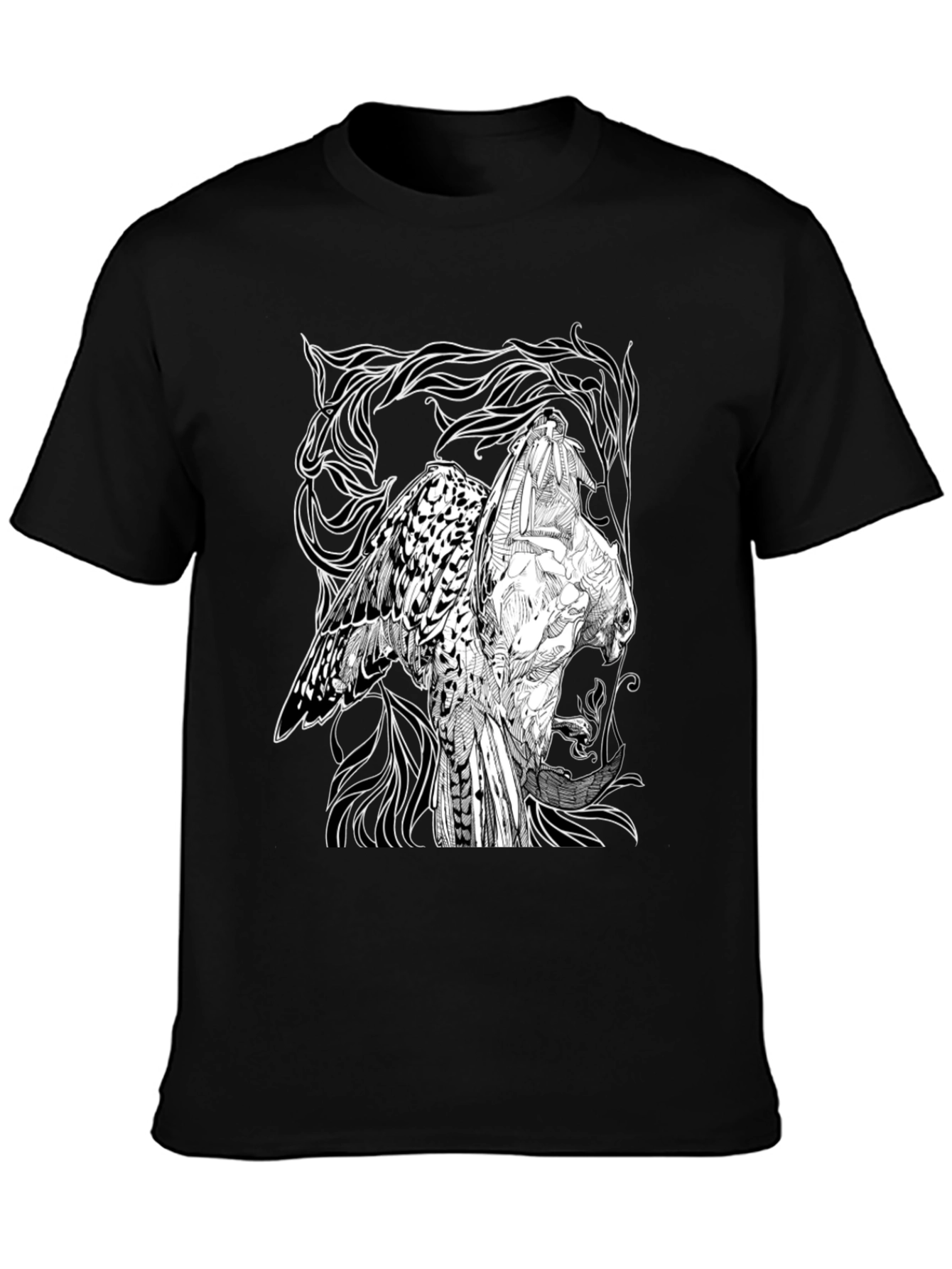 Black Graphic Owl T-Shirt - Black Cotton Tee view 3