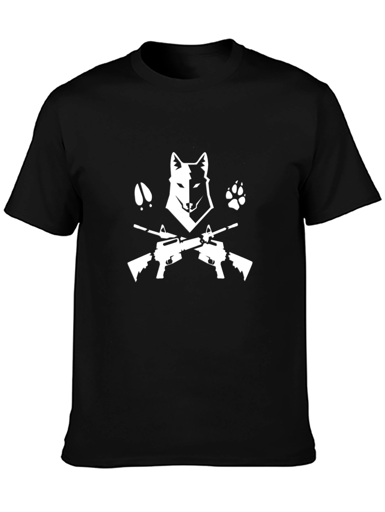 Black Wolf & Guns Graphic Tee - Black Cotton Shirt view 3