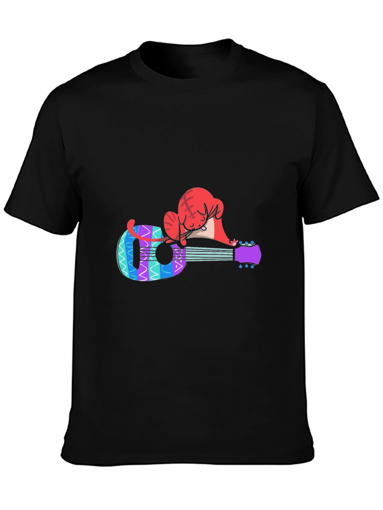 Black Cat Nap Ukulele T-Shirt - Music Lover Tee view 3