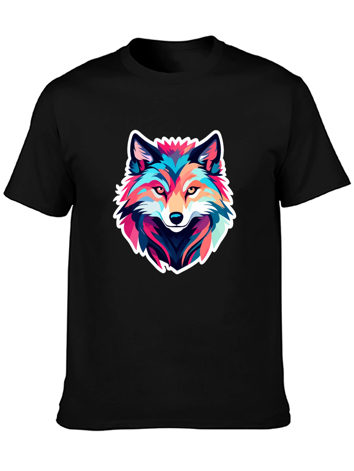 Black Colorful Wolf Graphic Black T-Shirt view 3