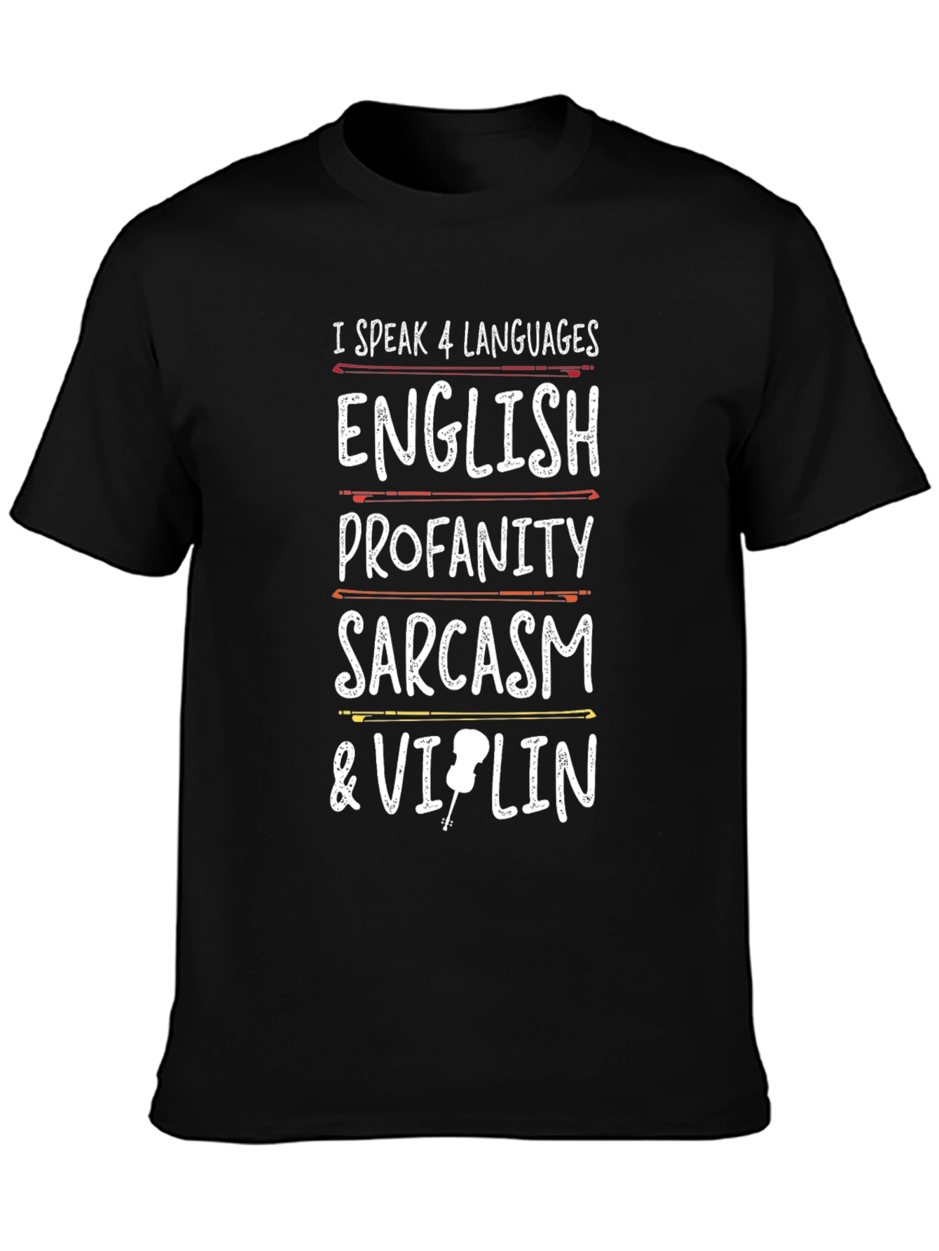 Black I Speak 4 Languages Funny Music T-Shirt view 3