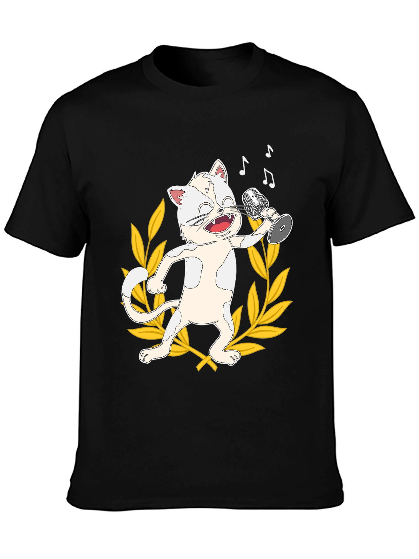 Black Singing Cat Graphic Tee - Black Cotton T-Shirt view 3