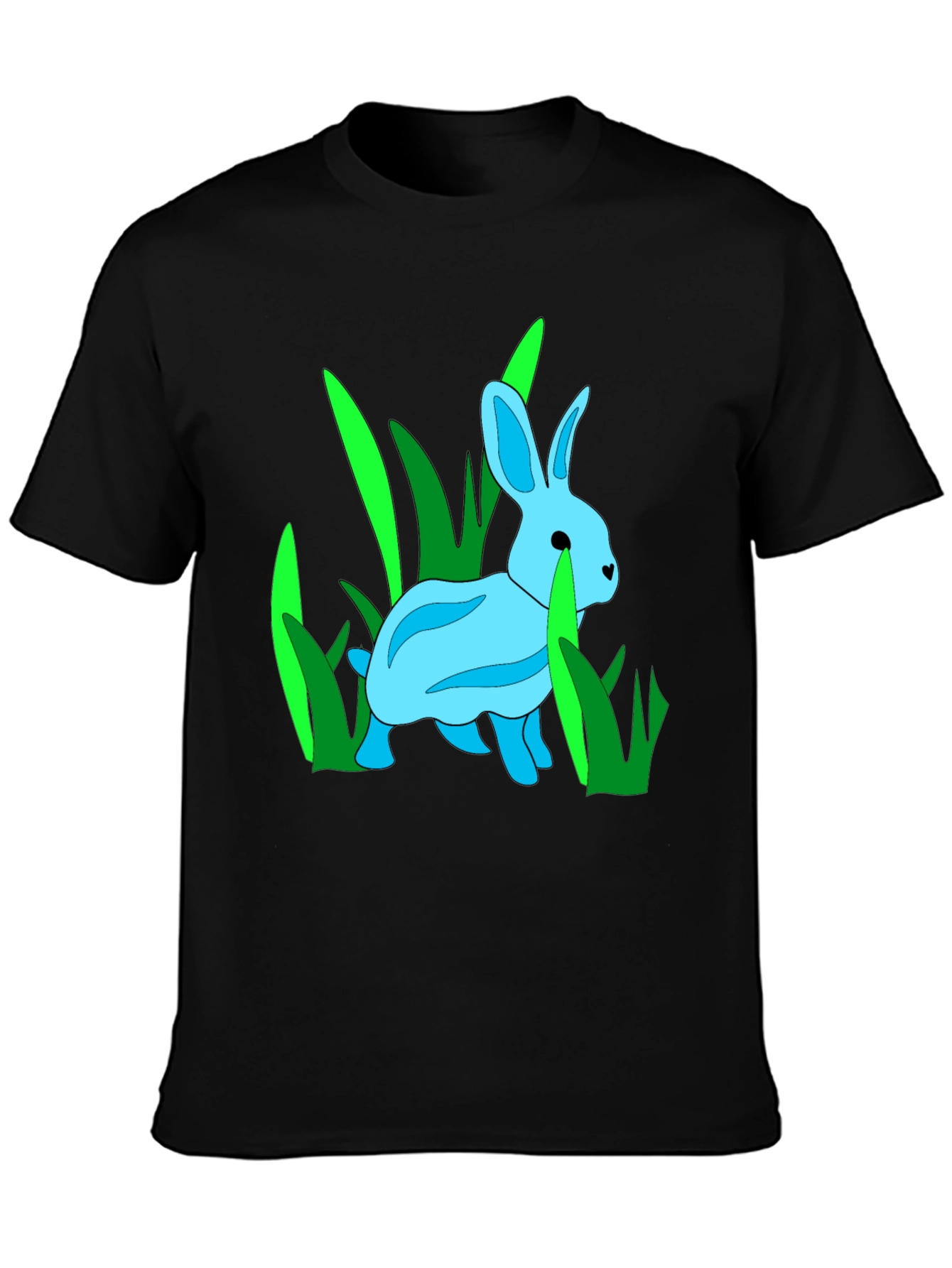 Black Rabbit in Grass Graphic Tee - Black Cotton Blend T-Shirt view 3