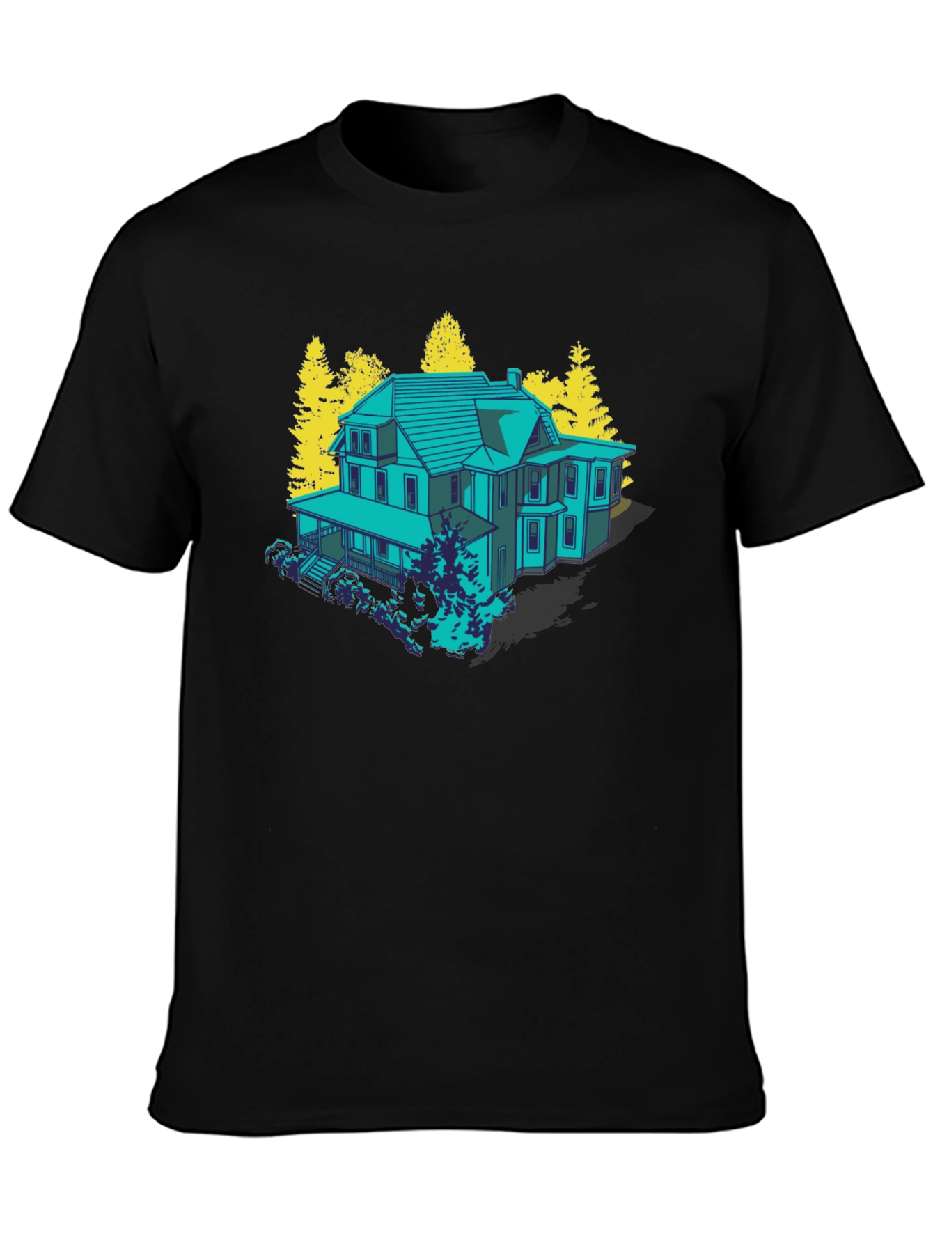 Black Haunted House Graphic Tee - Novelty T-Shirt view 3