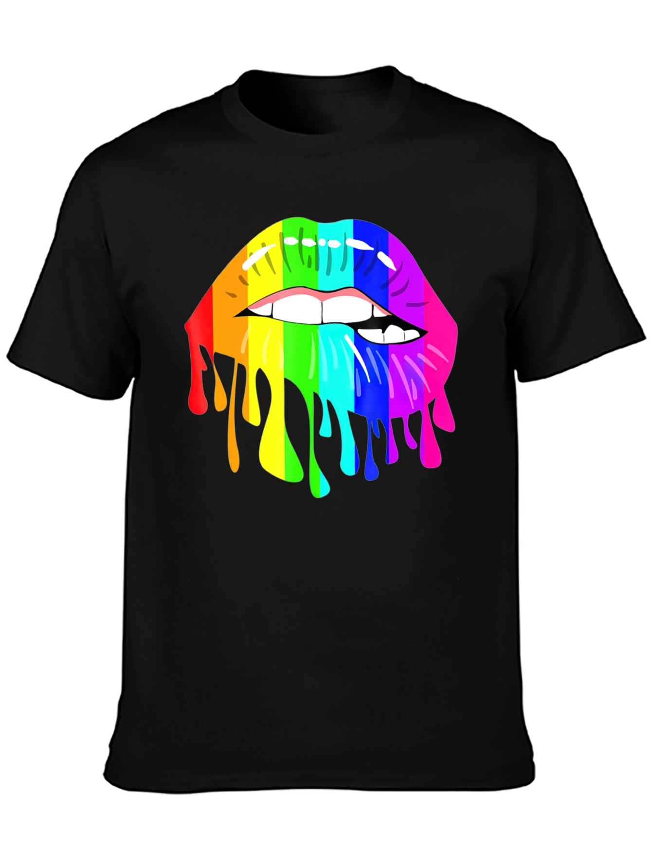 Black Rainbow Lips Graphic T-Shirt - Unisex Black Tee view 3
