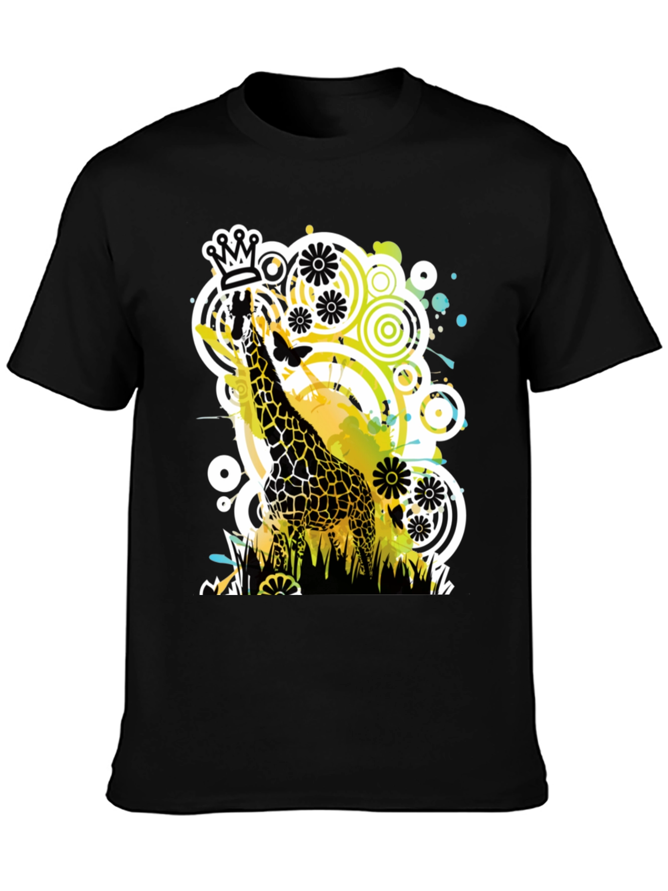 Black Crowned Giraffe Graphic Tee - Modern Art Shirt view 3