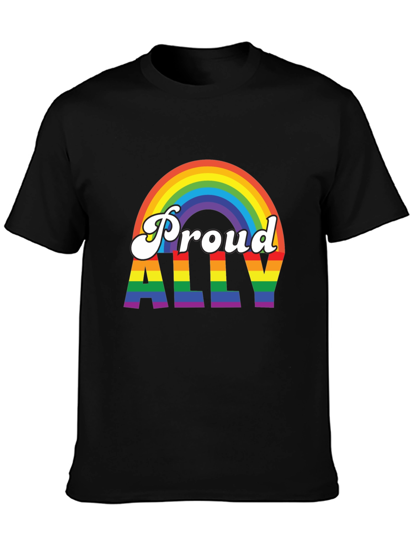 Black Proud Ally Rainbow Graphic T-Shirt view 3
