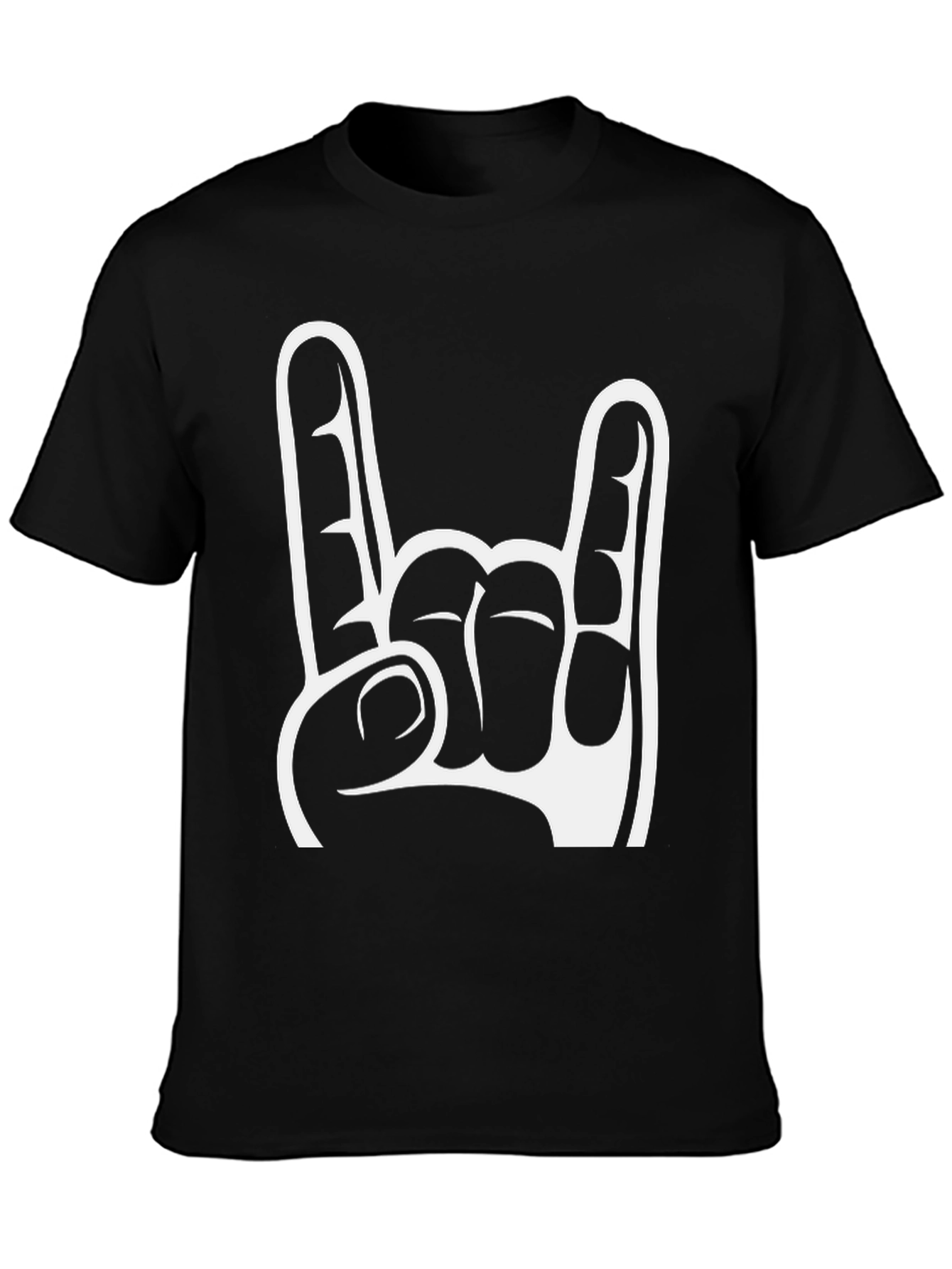 Black Rock On Hand Gesture Graphic Tee - Black Cotton T-Shirt view 3