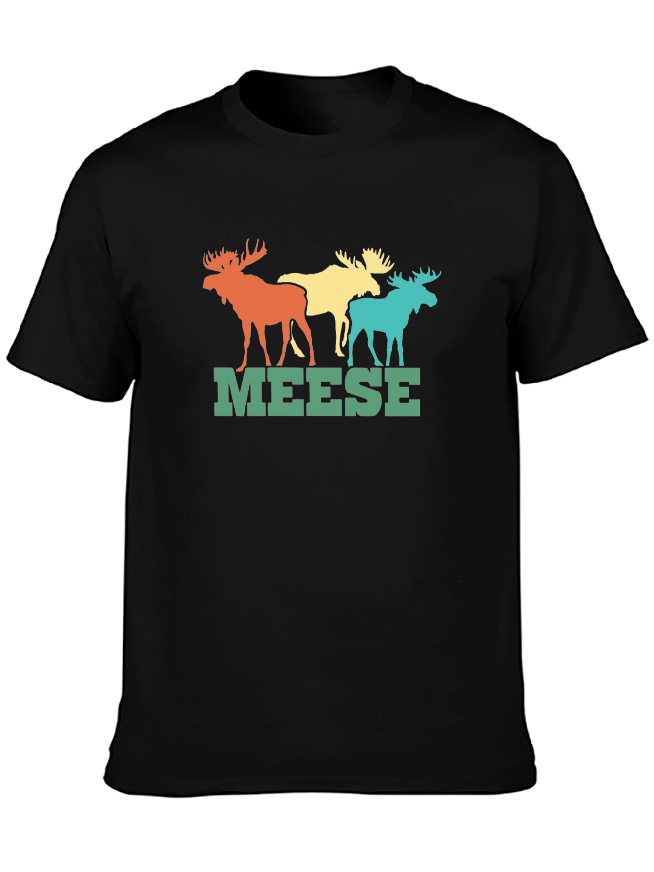 Black Retro Meese T-Shirt: Colorful Moose Graphic Tee view 3