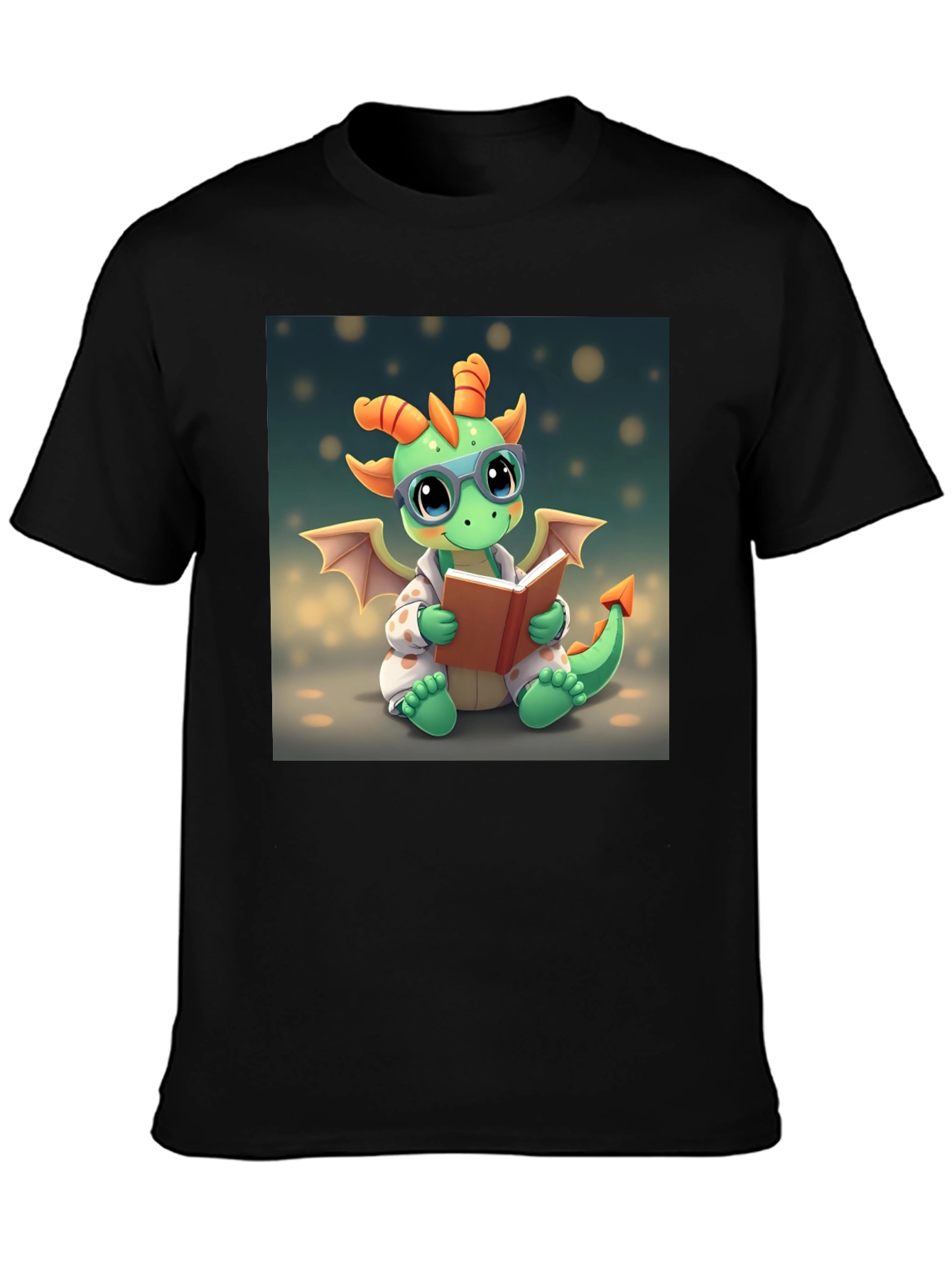 Black Cute Dragon Reading Book Graphic Tee view 3