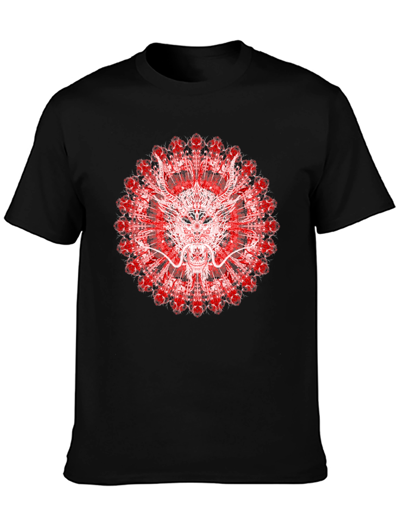 Black Dragon Mandala Graphic Tee - Unique Red & White Design view 3