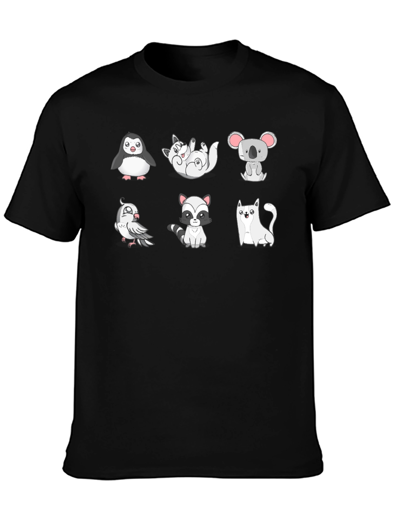 Black Cute Animals Graphic Black T-Shirt view 3