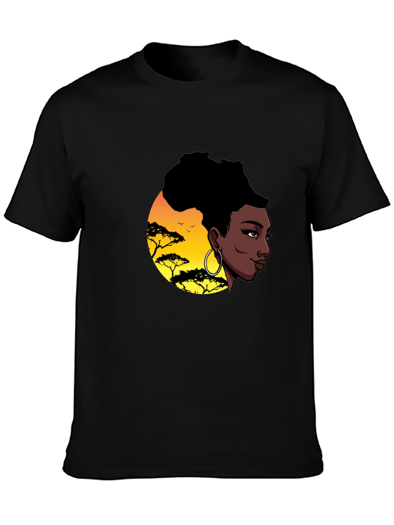 Black Stylish Black T-Shirt with African Sunset Graphic view 3