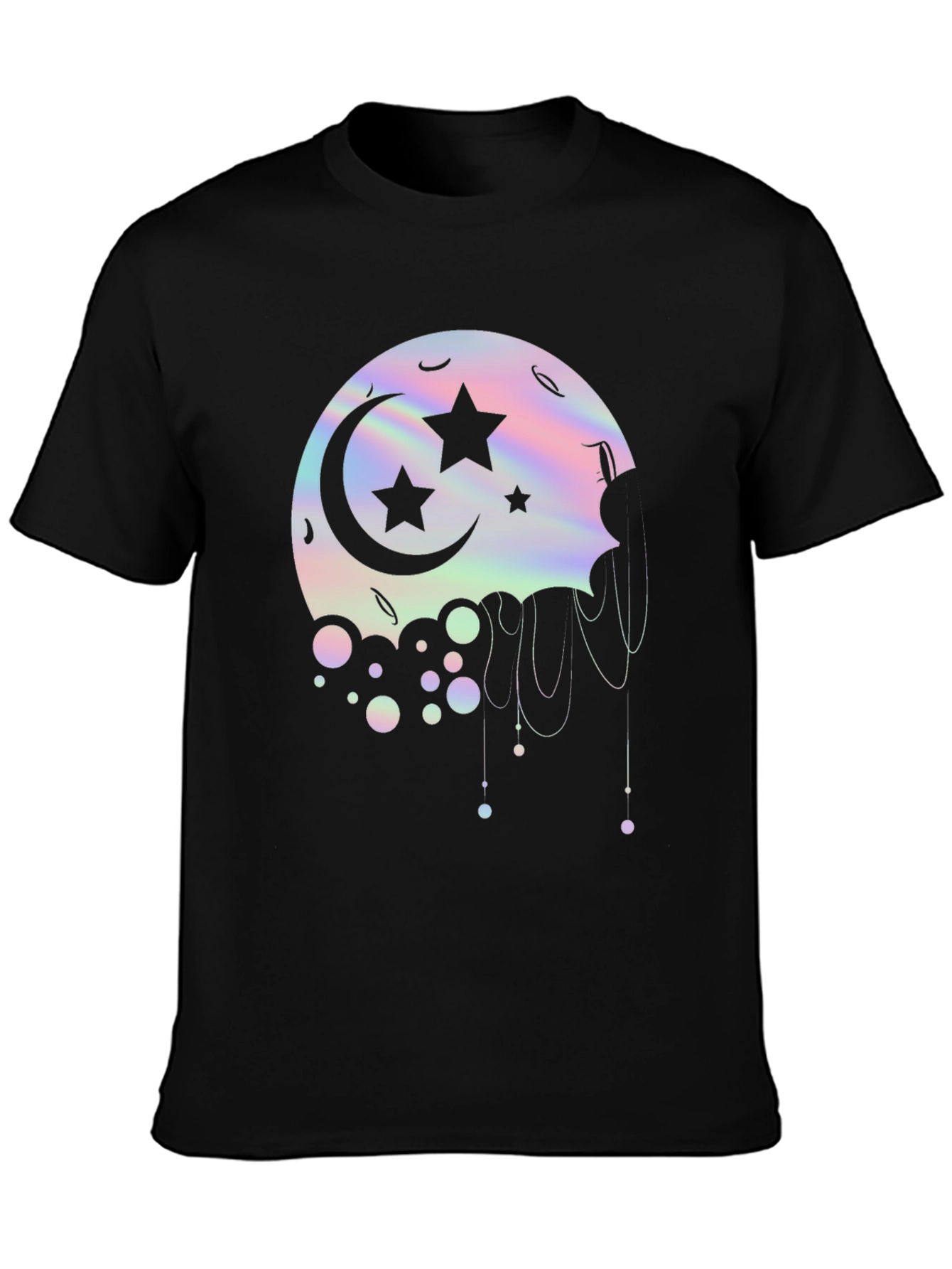Black Dreamy Moon Stars Graphic Tee - Black Cotton T-Shirt view 3