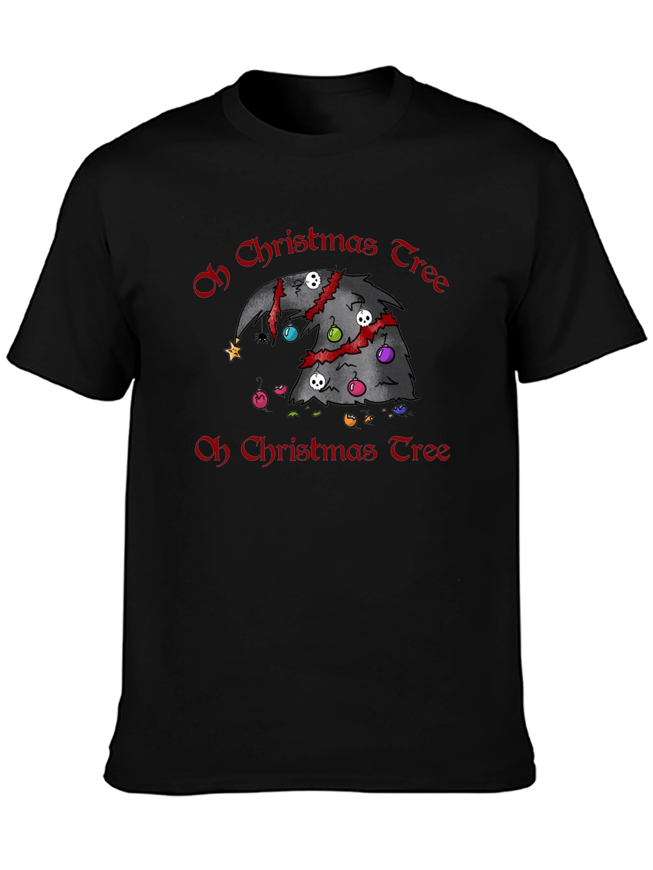 Black Gothic Christmas Tree T-Shirt - Horror Holiday Tee view 3