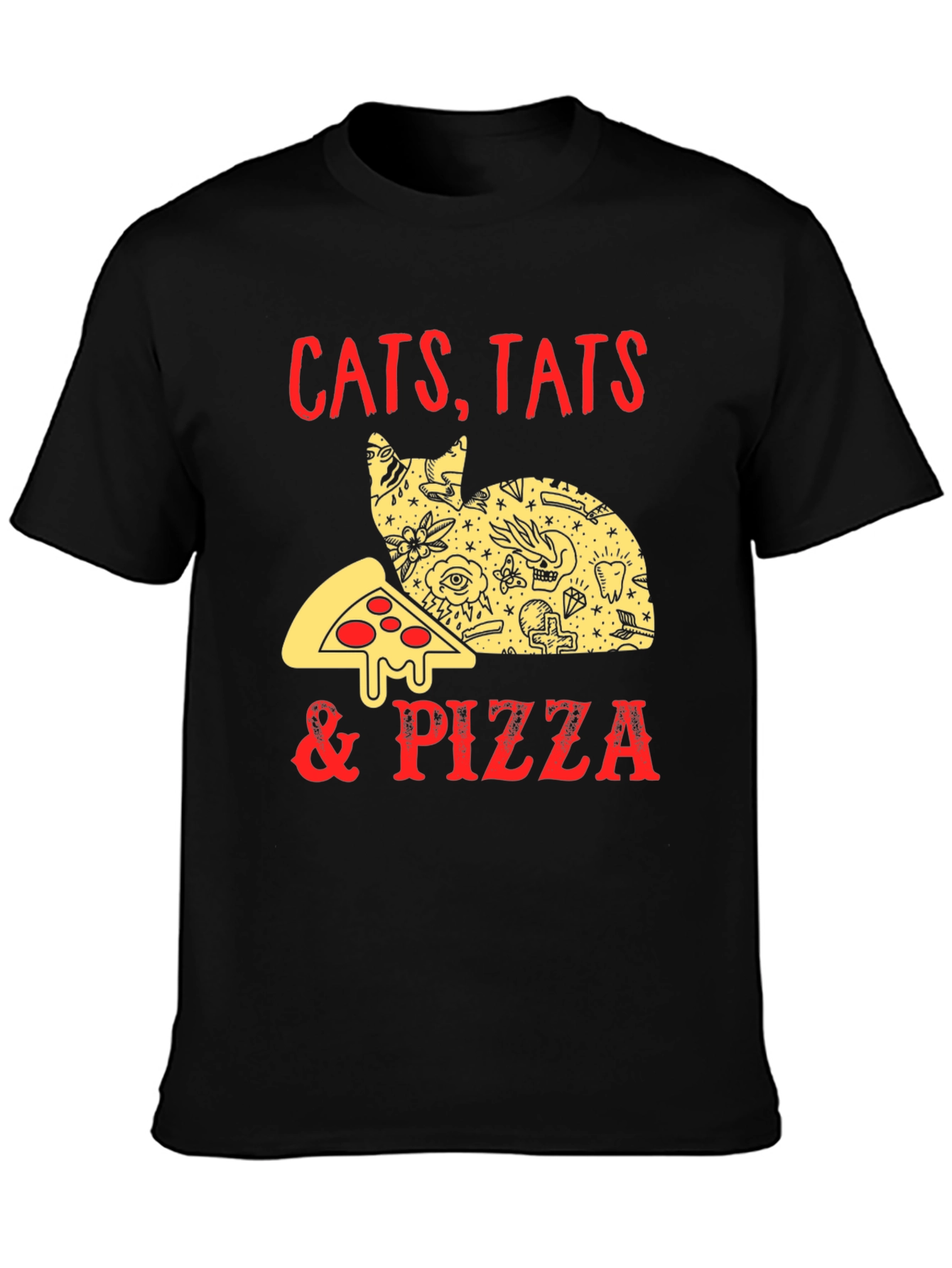 Black Cats Tats & Pizza Funny Graphic T-Shirt view 3