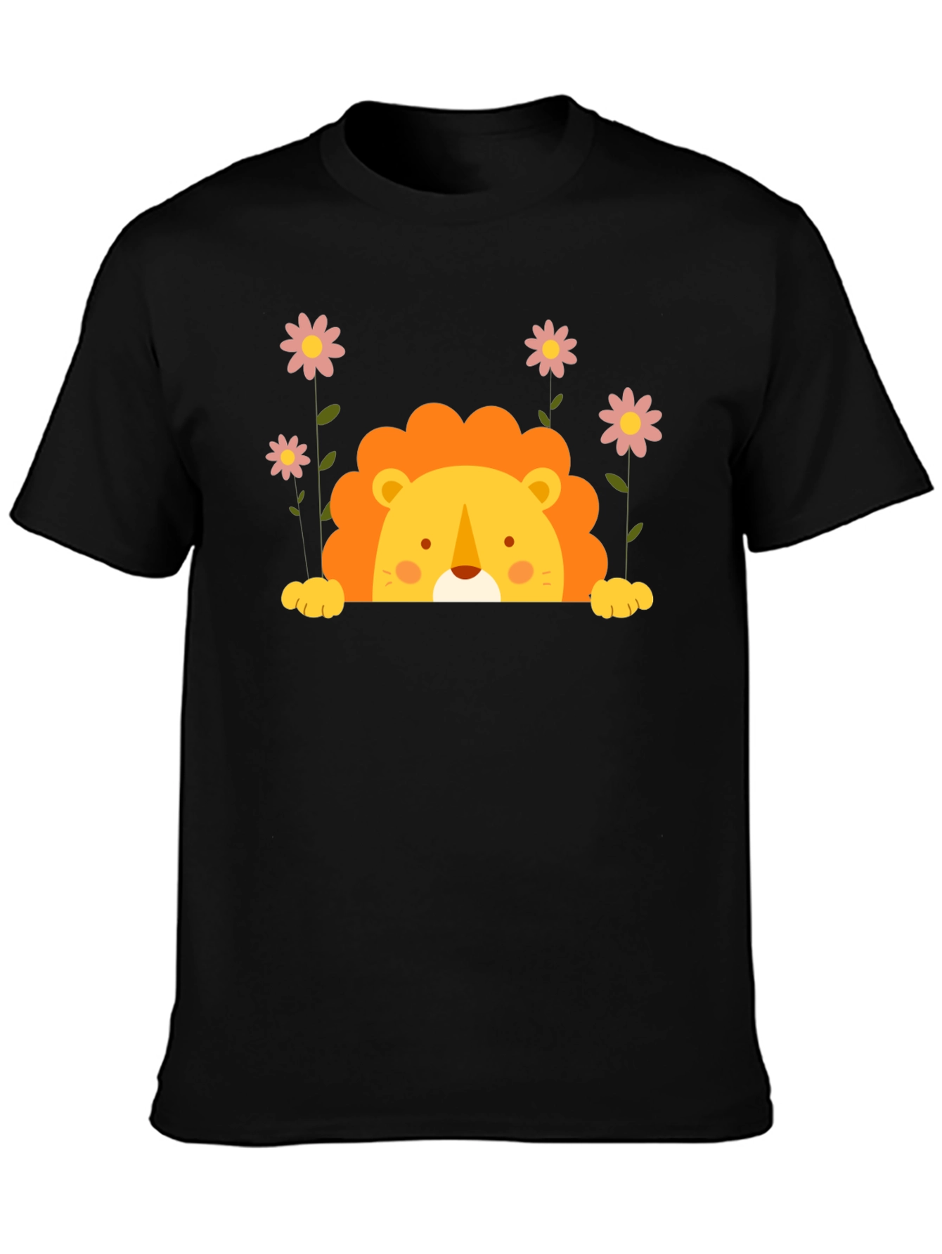 Black Cute Lion Graphic Tee - Black Unisex T-Shirt view 3