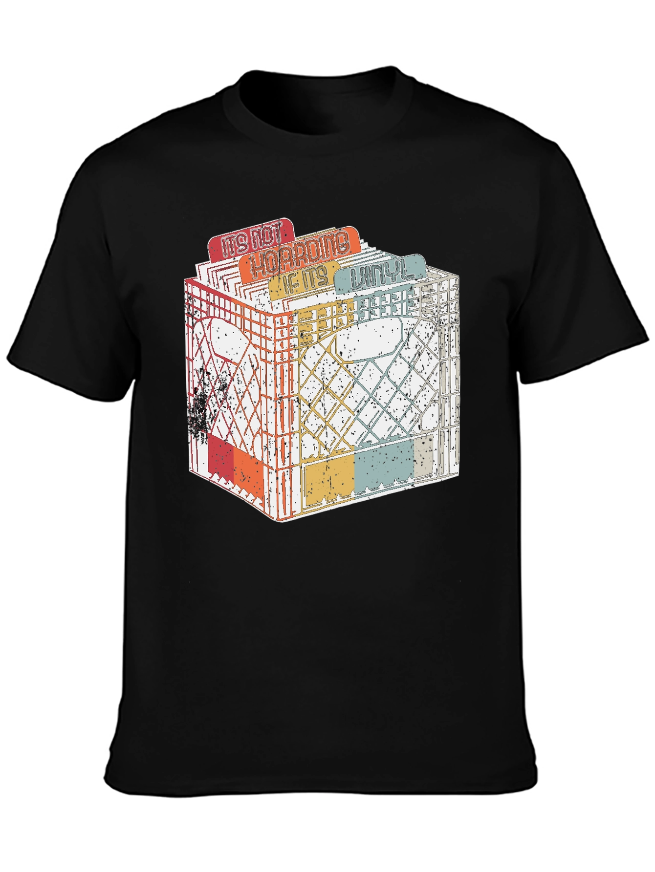 Black Vintage Vinyl Record Collector T-Shirt view 3