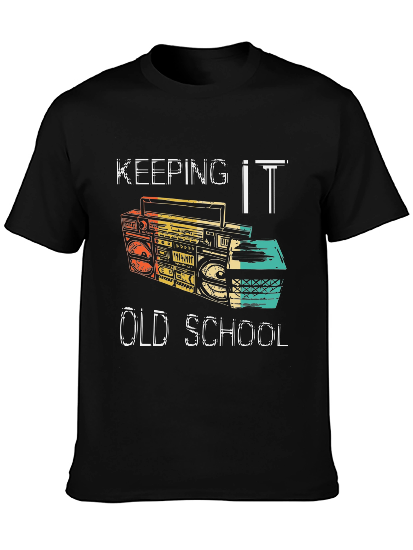 Black Keeping it Old School Retro Boombox Black T-Shirt view 3