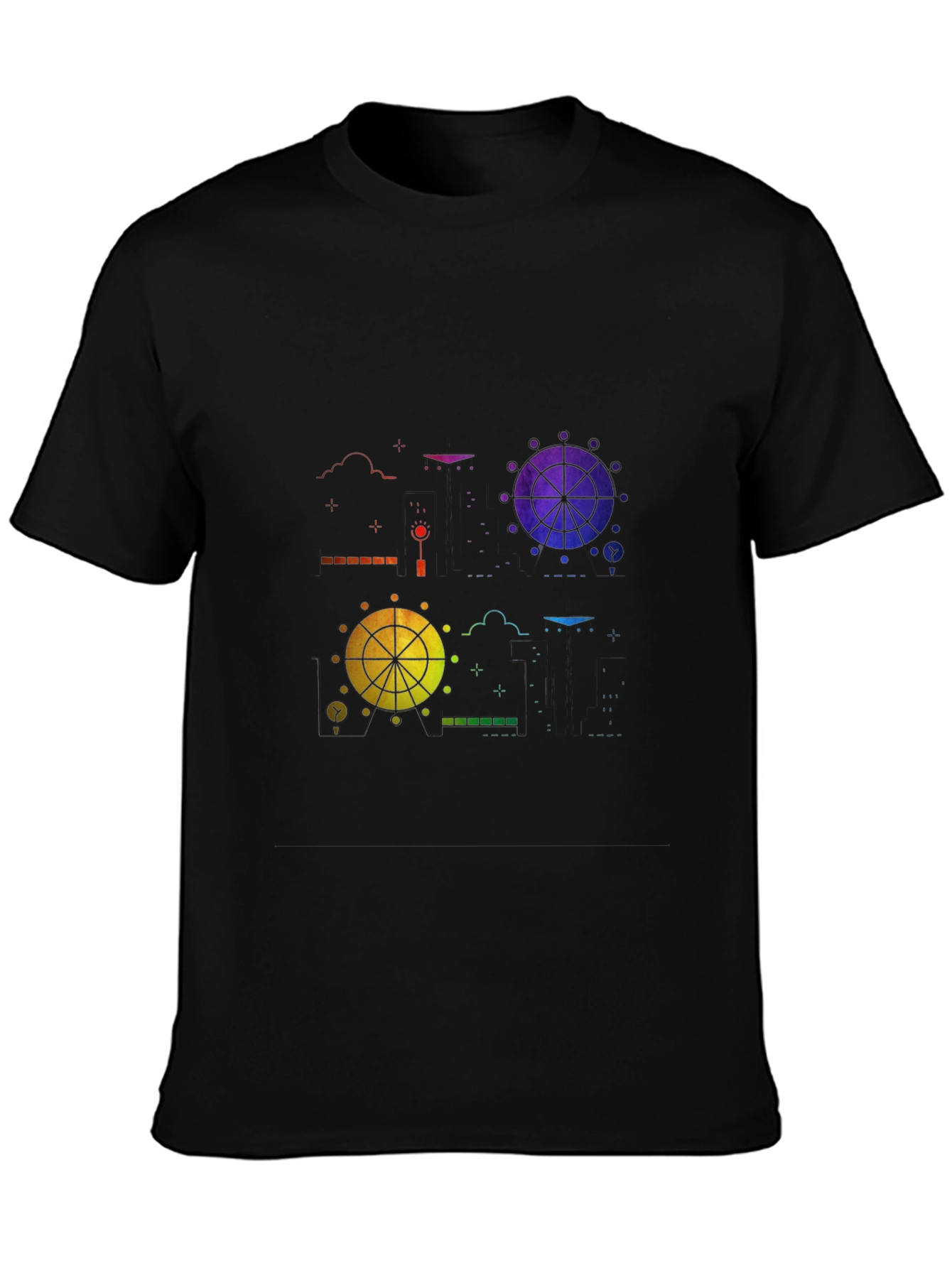 Black Rainbow Ferris Wheel Graphic Tee - Black view 3