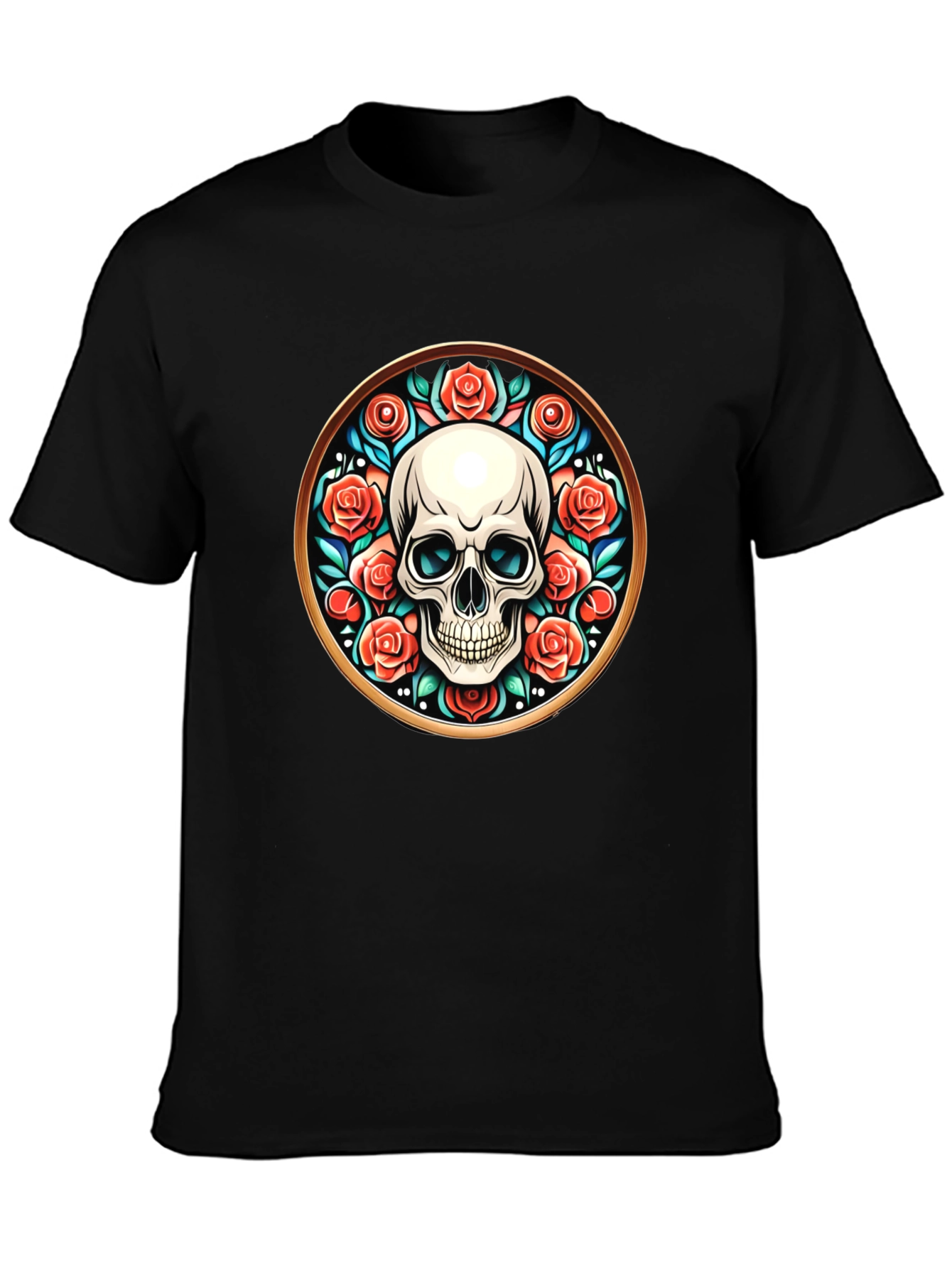 Black Skull & Roses Graphic Tee - Unique Round Design view 3