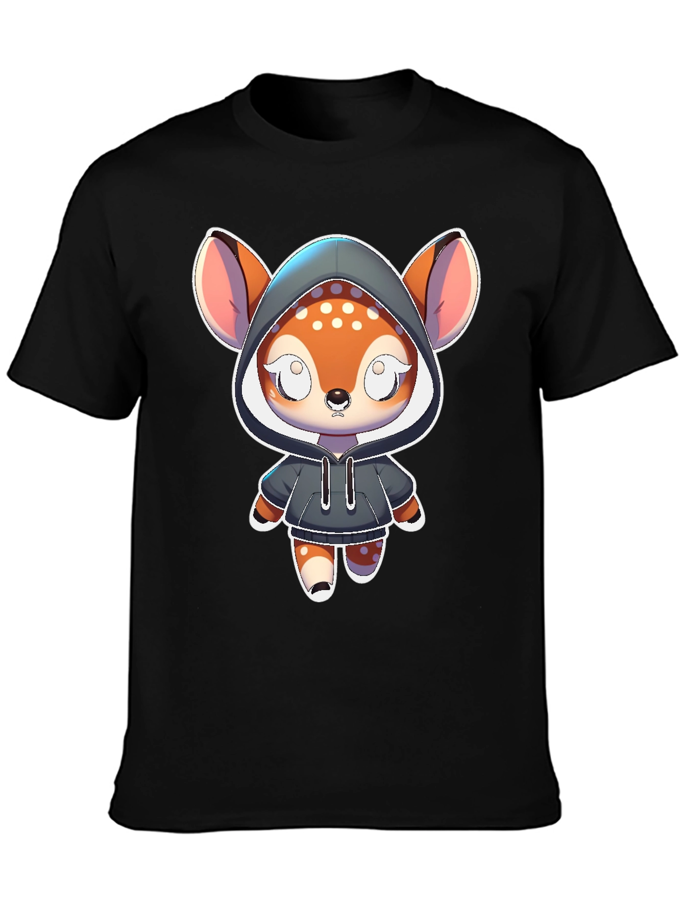 Black Cute Cartoon Deer Hoodie T-Shirt view 3