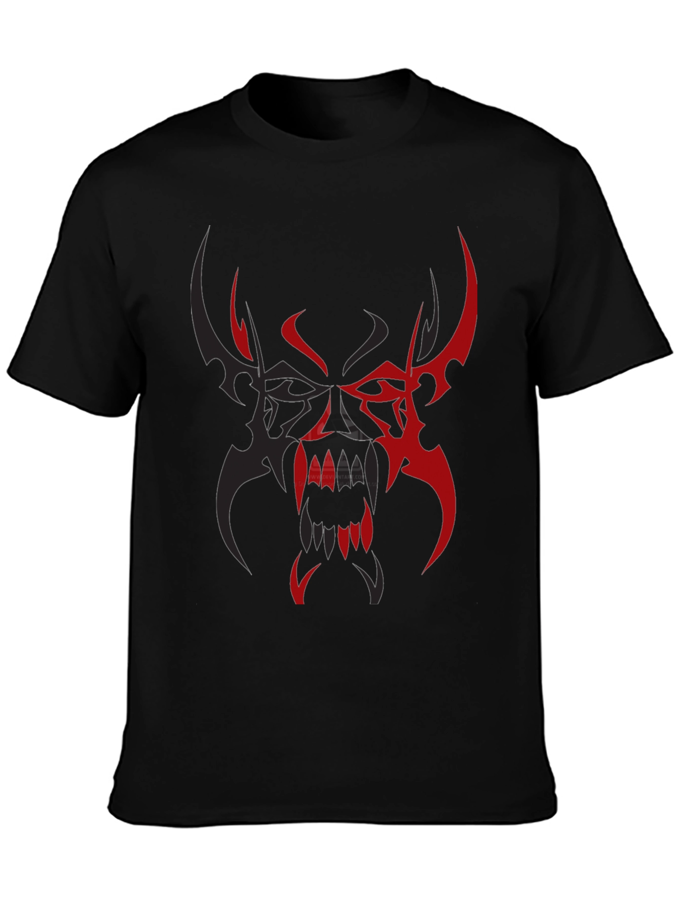 Black Men's Black T-Shirt with Red/Black Tribal Demon Design view 3