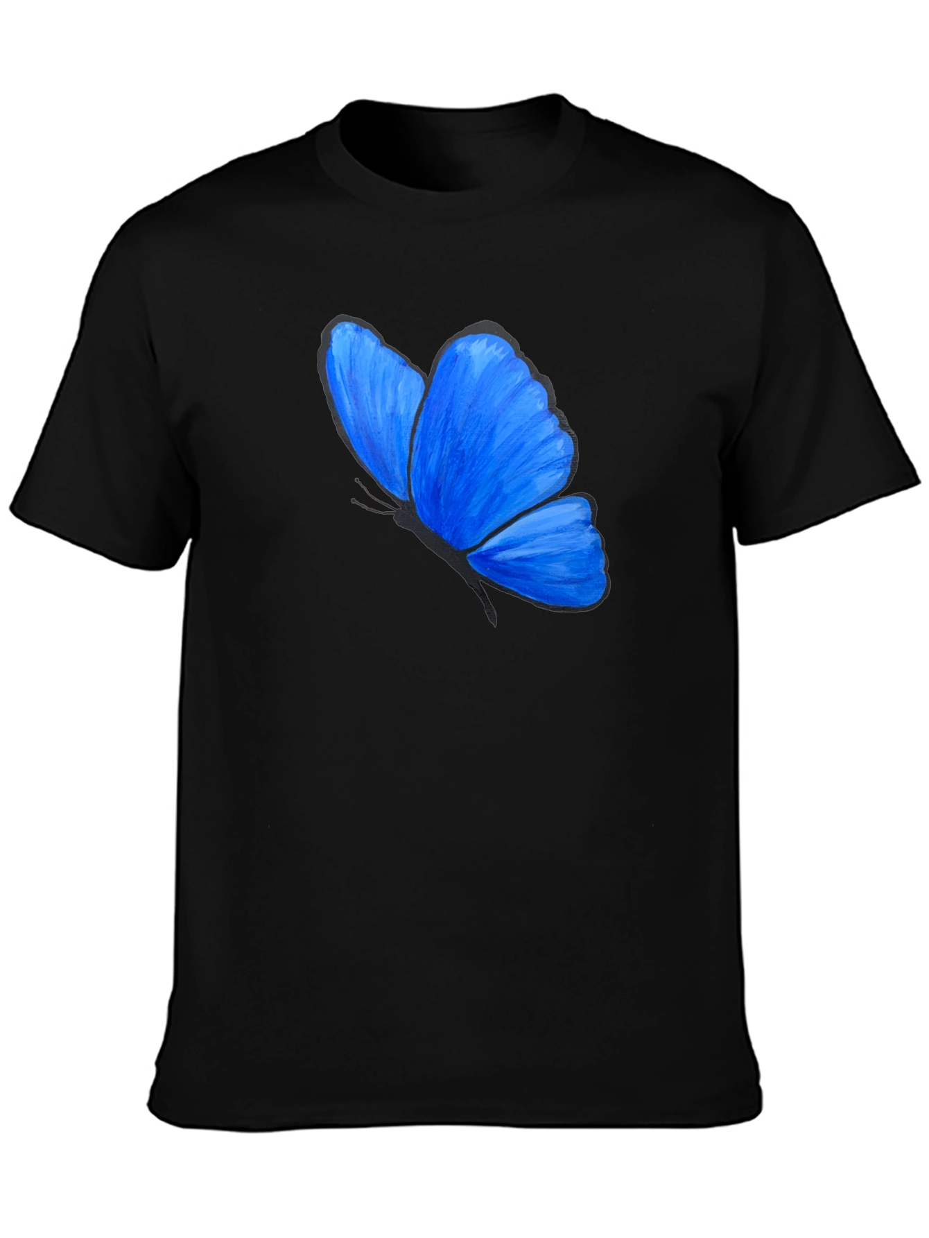 Black Blue Butterfly Graphic T-Shirt - Unisex view 3
