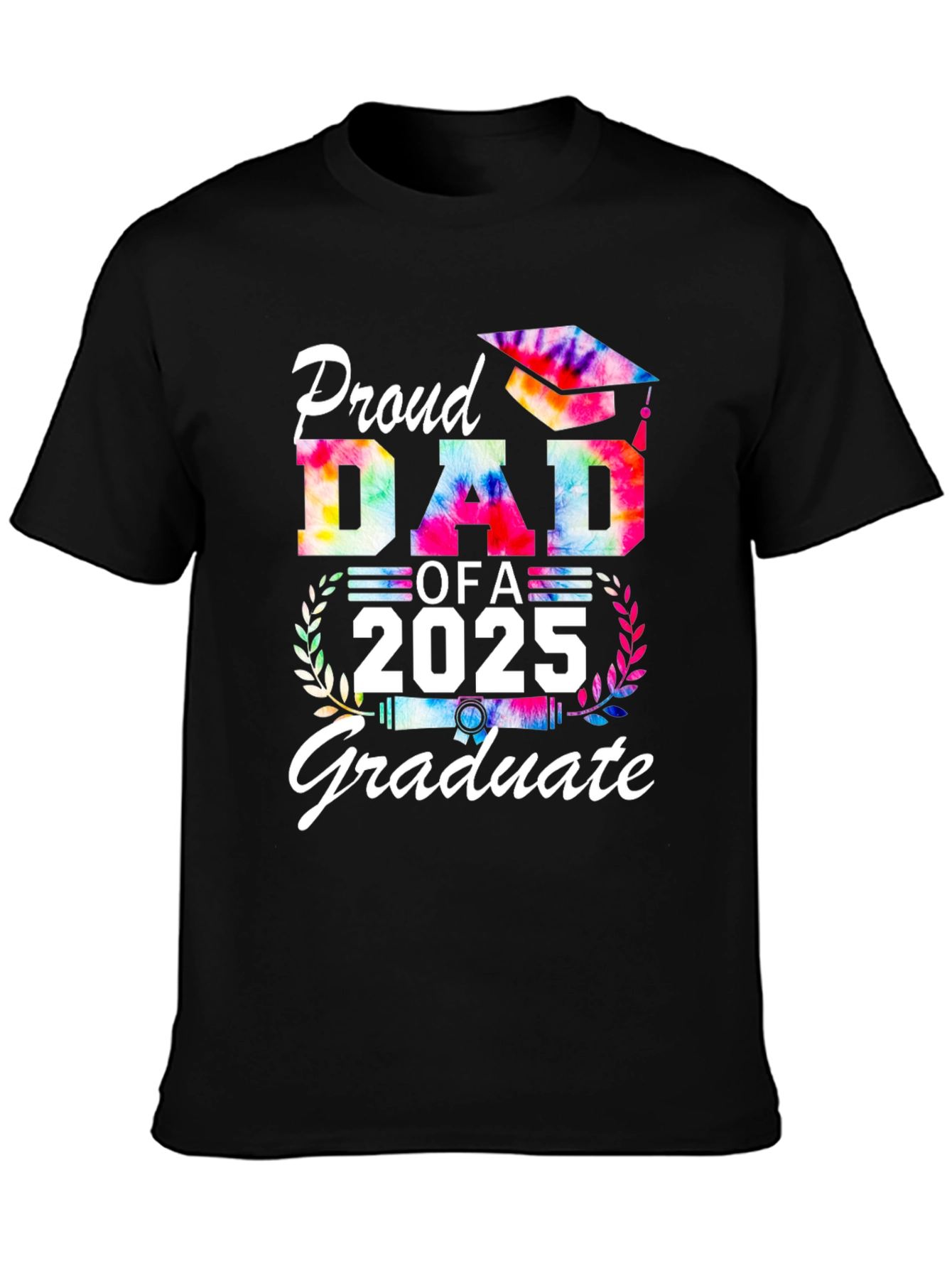 Black Proud Dad of a 2025 Graduate Tie-Dye T-Shirt view 3