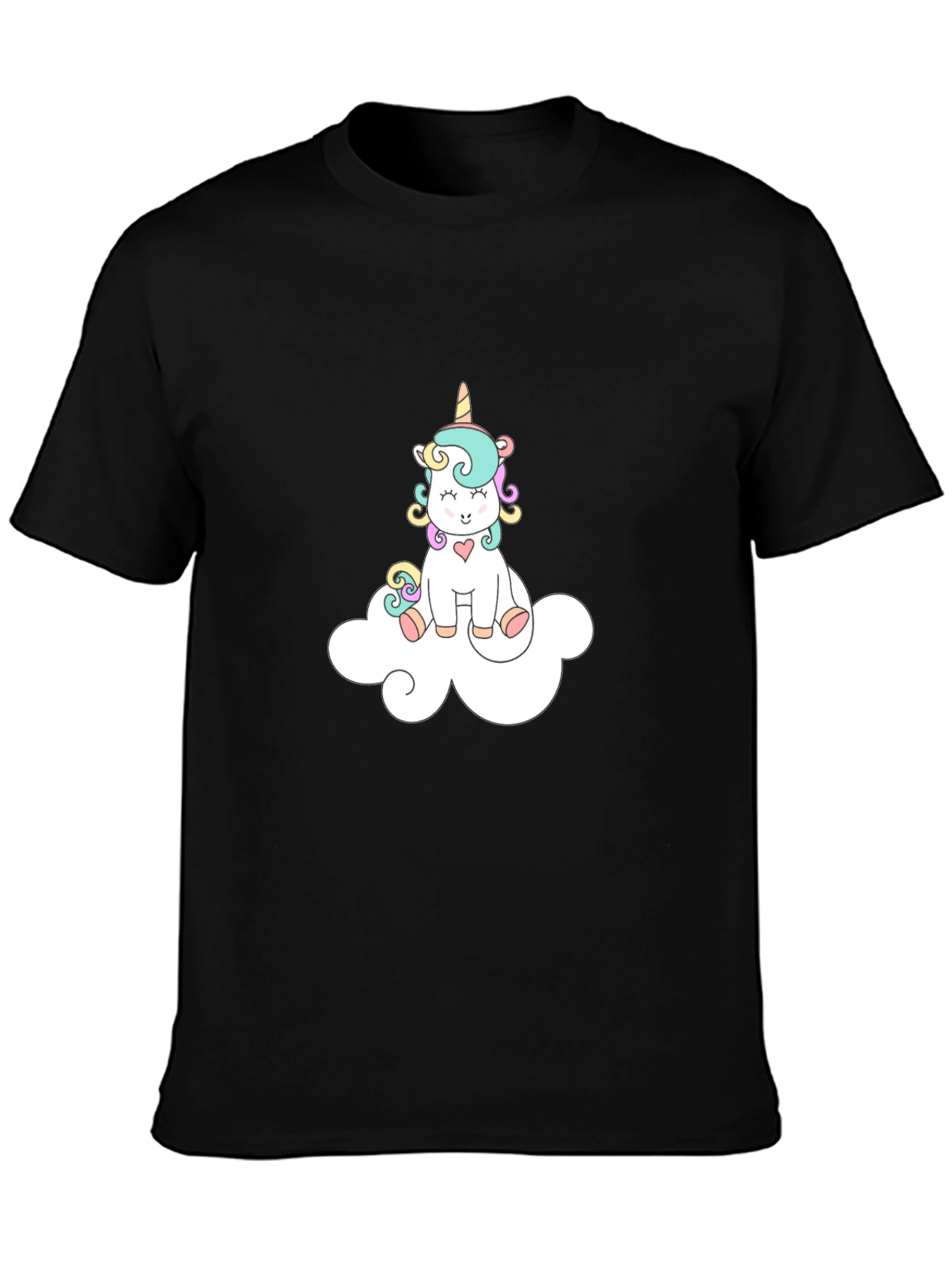 Black Cute Unicorn On Cloud Black T-Shirt view 3