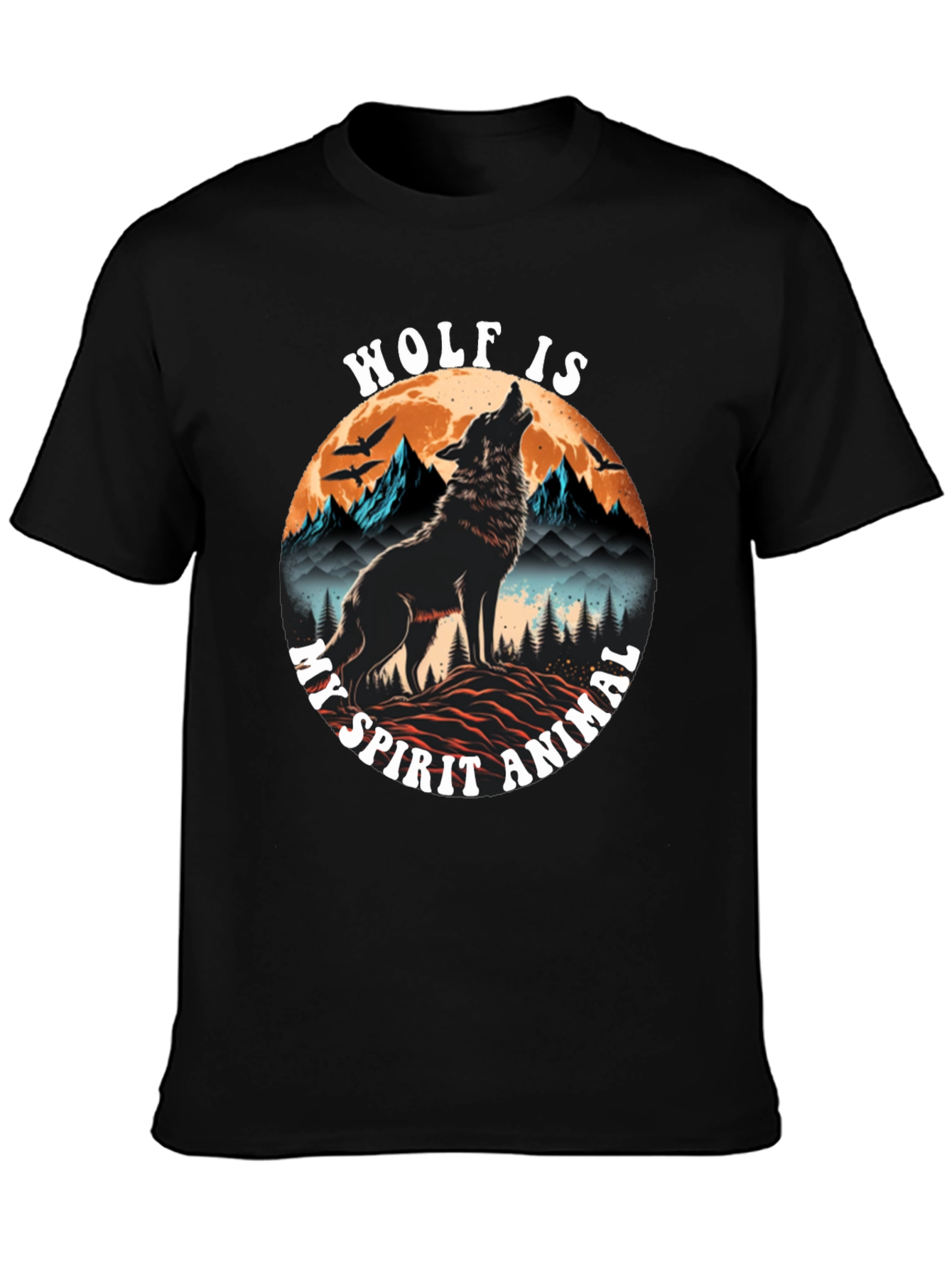 Black Wolf Spirit Animal Graphic Tee - Black Cotton Blend view 3