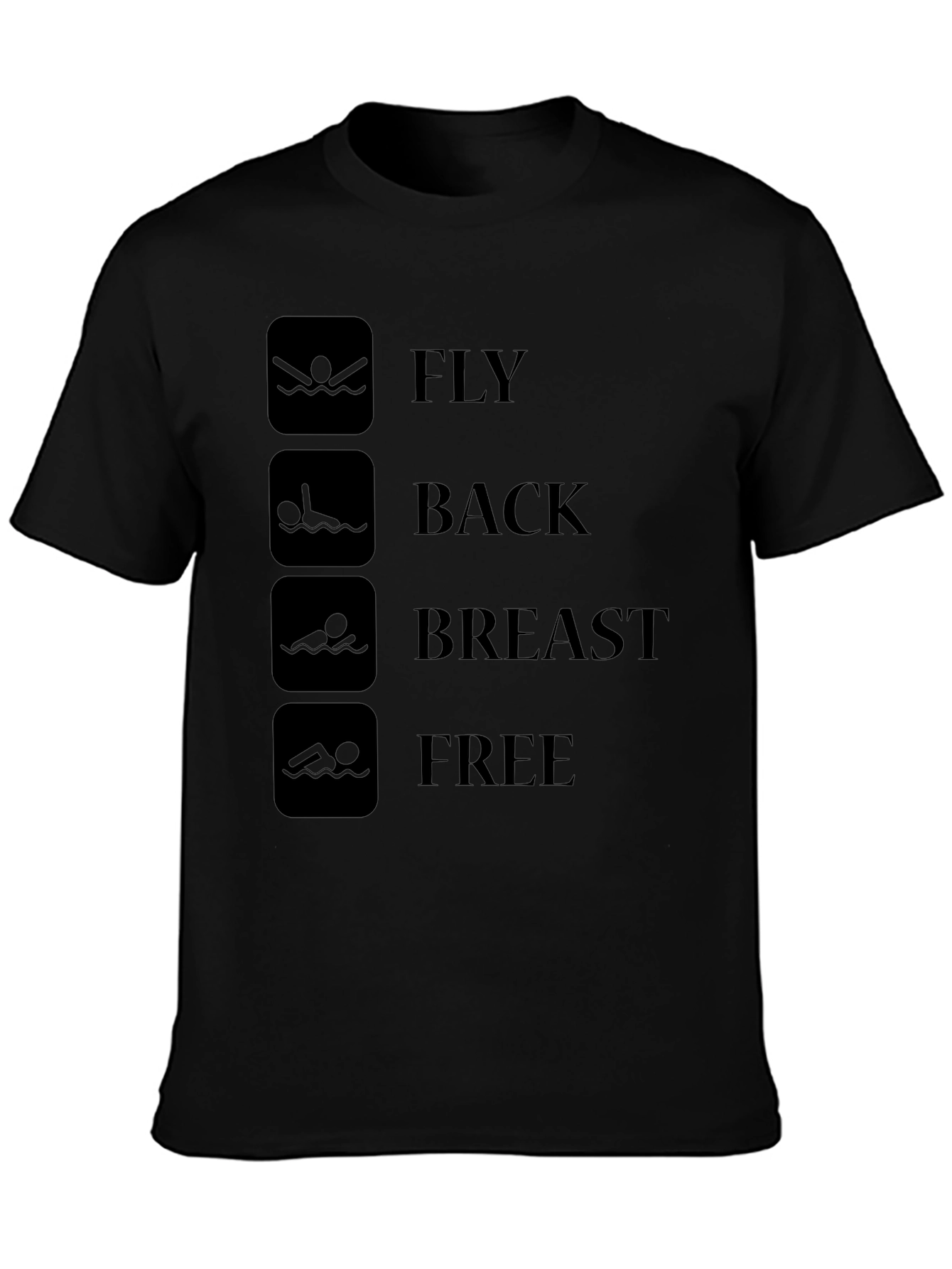 Black Swim Stroke Style T-Shirt - Fly Back Breast Free - Black view 3