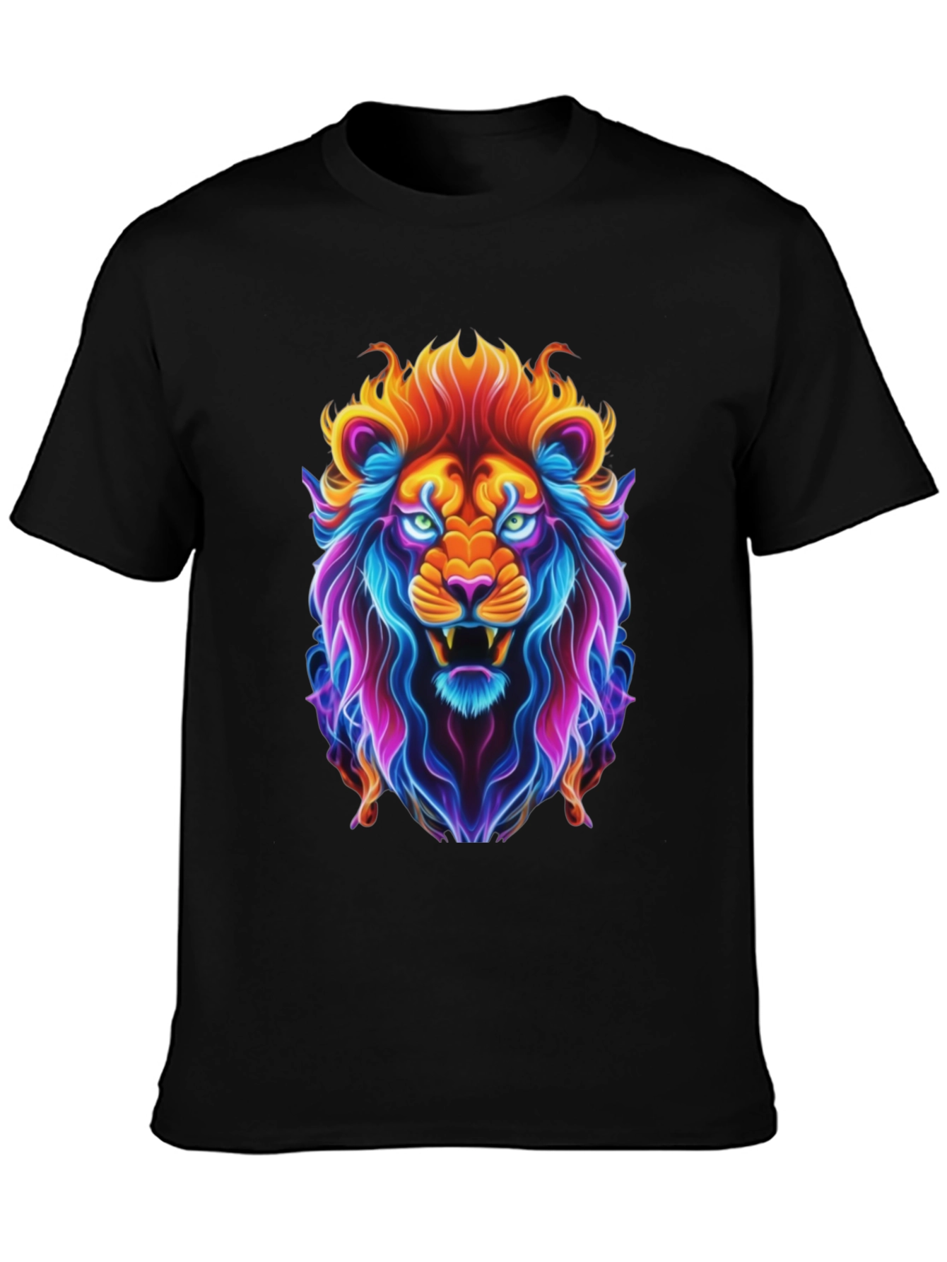 Black Neon Lion Graphic Tee - Bold Animal Print view 3