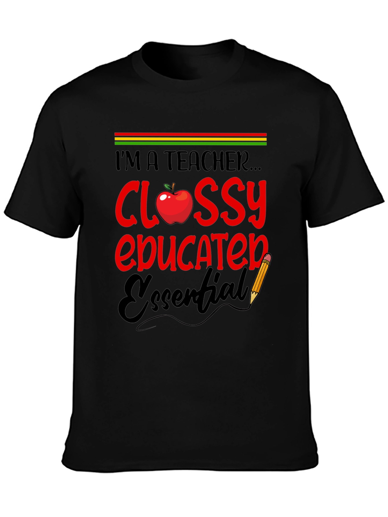 Black Teacher Glossy Educated Essential T-Shirt view 3